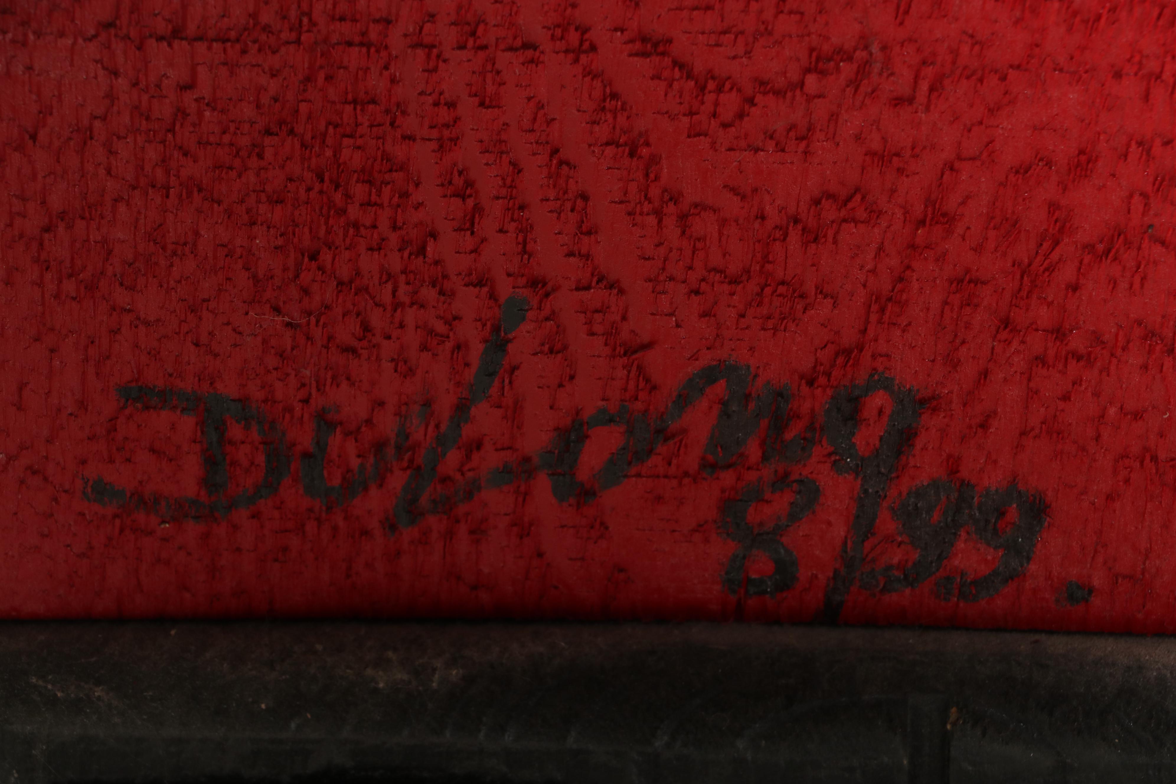 Woodendipity Painted and Carved Wood French Butler Tray Table, Signed "DuLong"