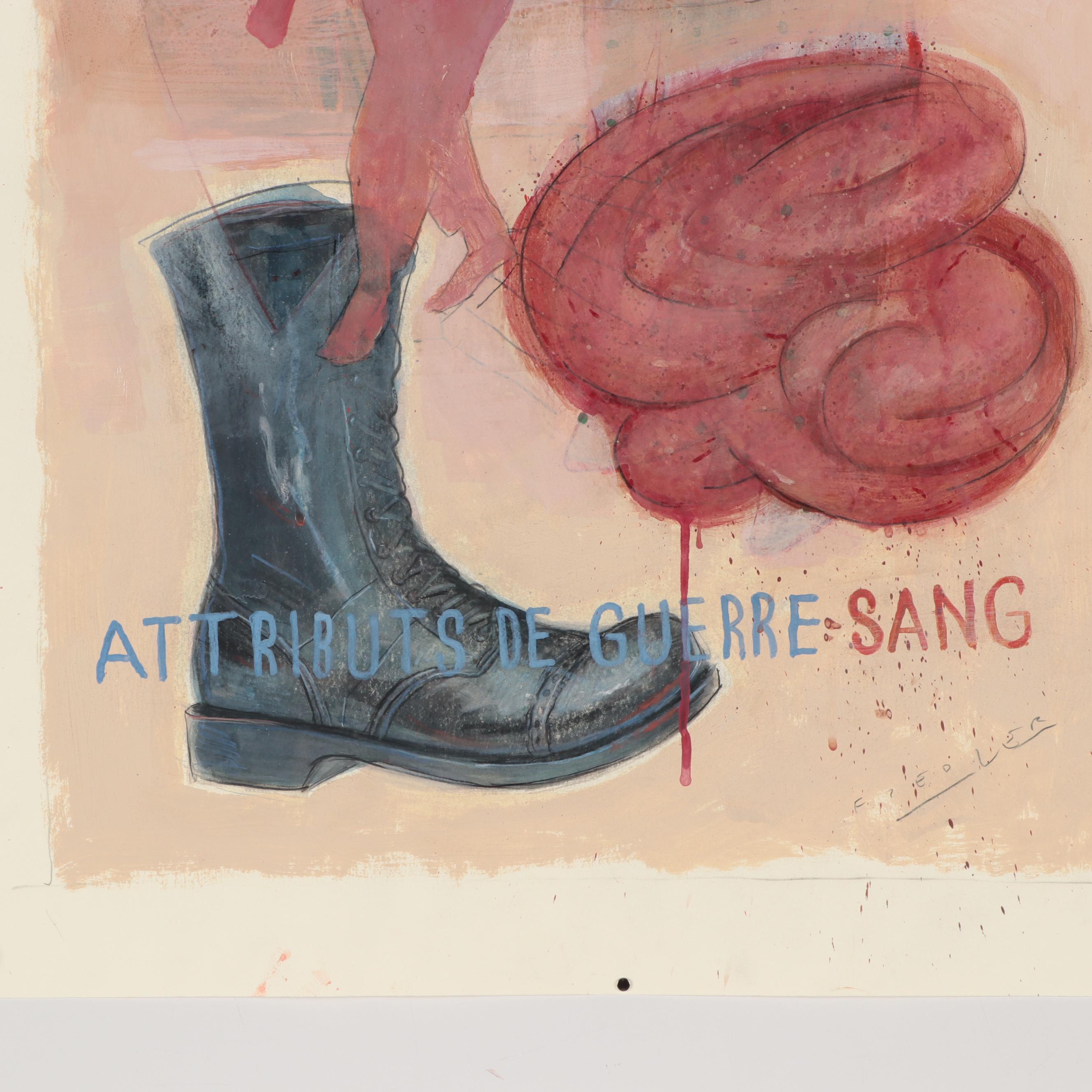 Joseph Daniel Fiedler Mixed Media Painting "Attributs de Guerre Sang"