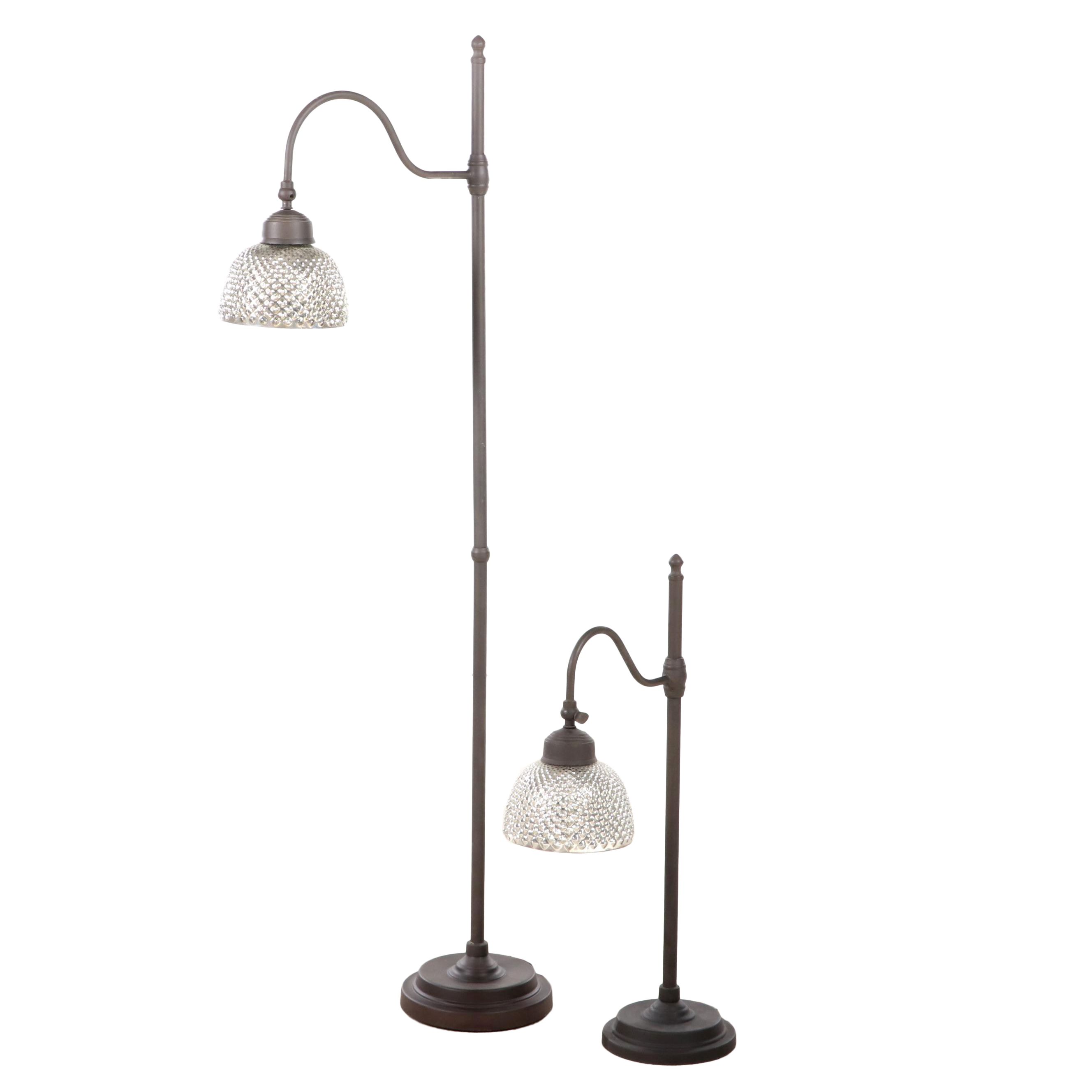 Pottery Barn "Chloe" Bronze-Finished Iron & Mercury Glass Floor and Table Lamps