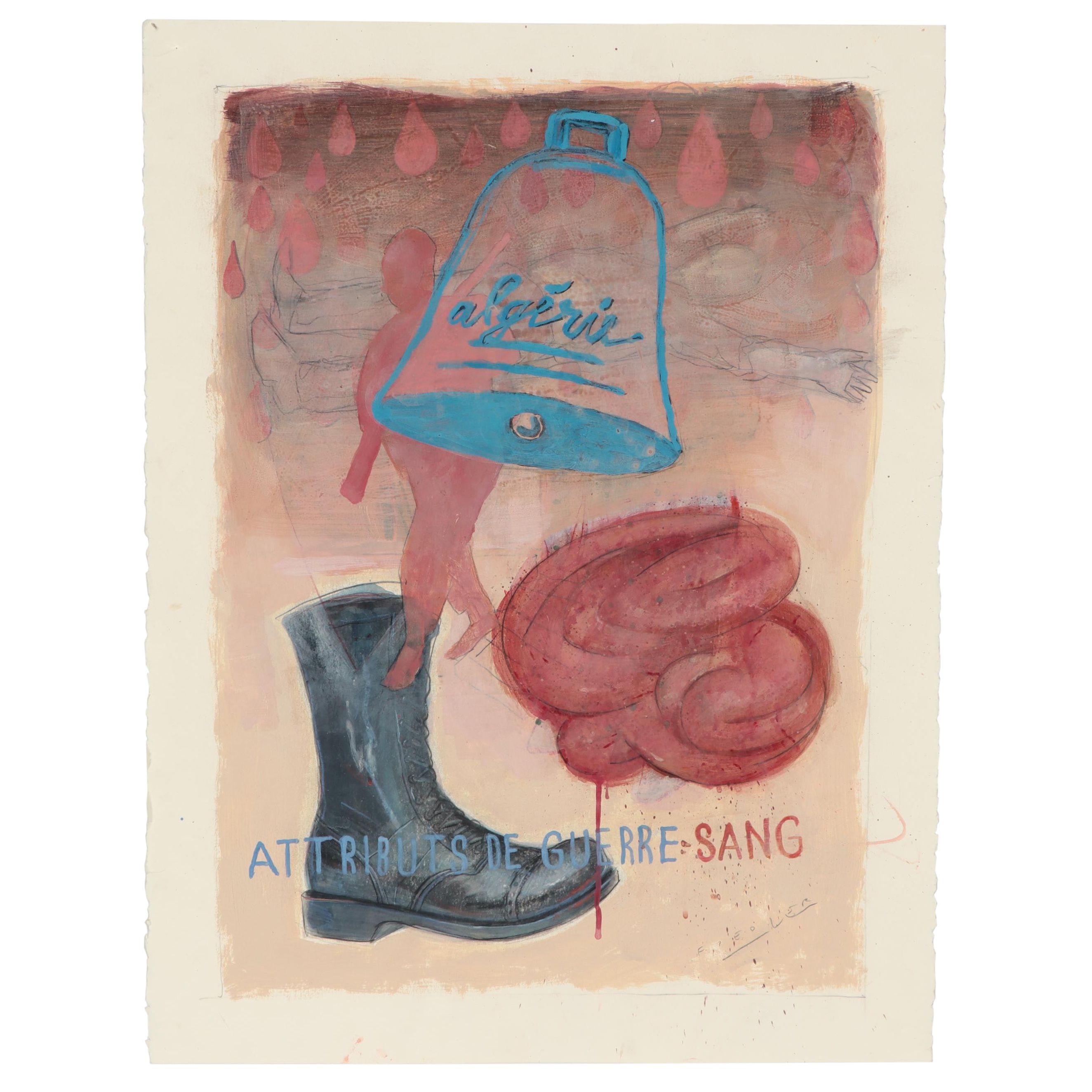 Joseph Daniel Fiedler Mixed Media Painting "Attributs de Guerre Sang"