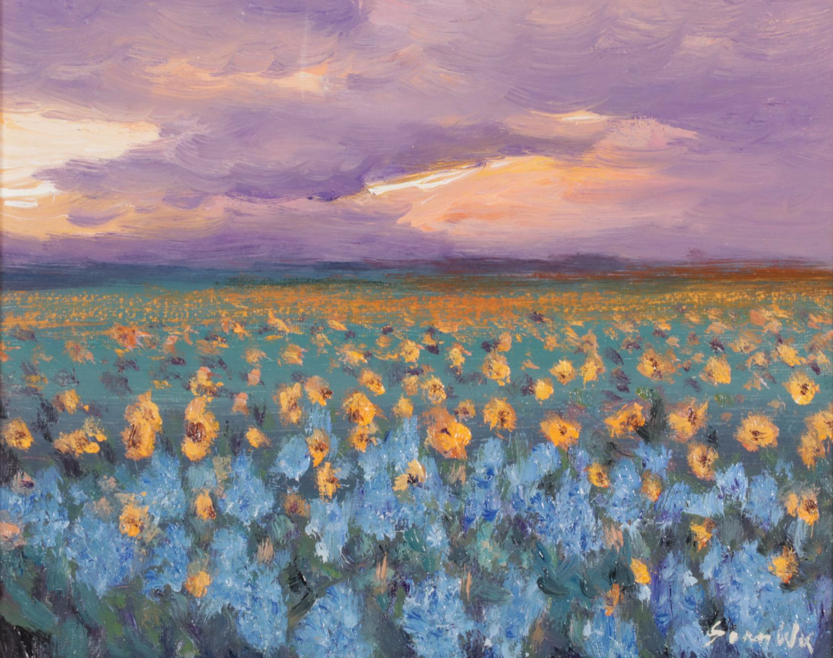 Sean Wu Landscape Oil Painting of Twilit Field of Flowers, 2022