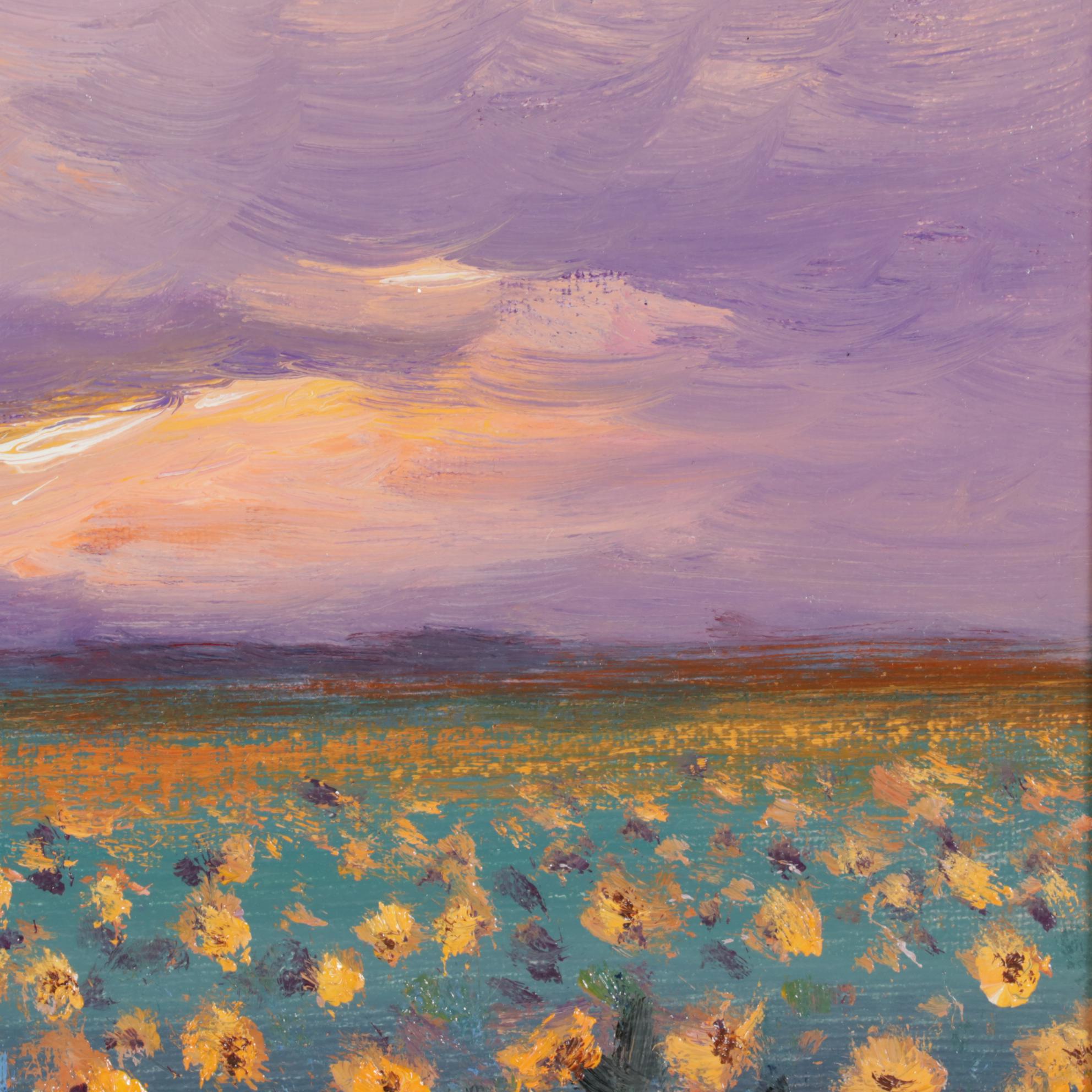 Sean Wu Landscape Oil Painting of Twilit Field of Flowers, 2022