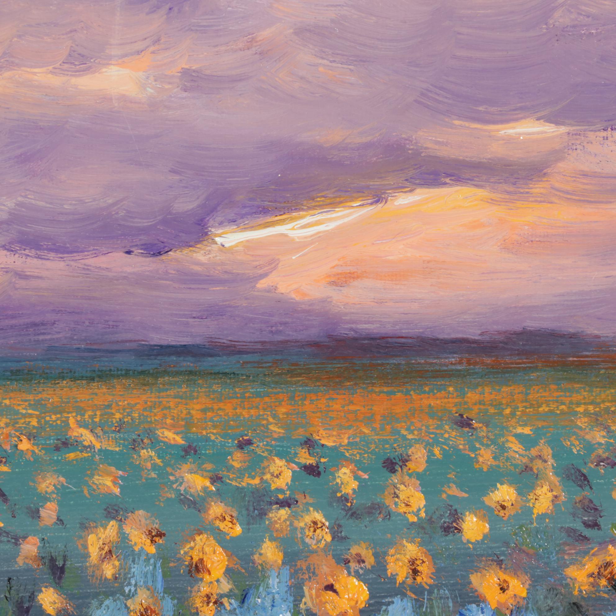 Sean Wu Landscape Oil Painting of Twilit Field of Flowers, 2022