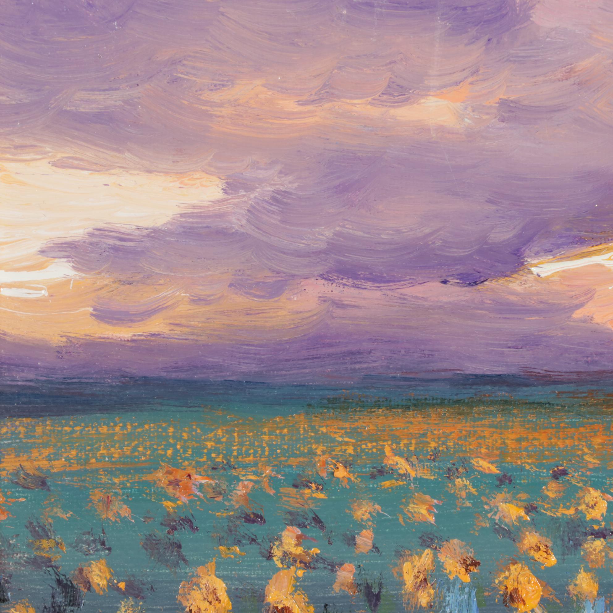 Sean Wu Landscape Oil Painting of Twilit Field of Flowers, 2022
