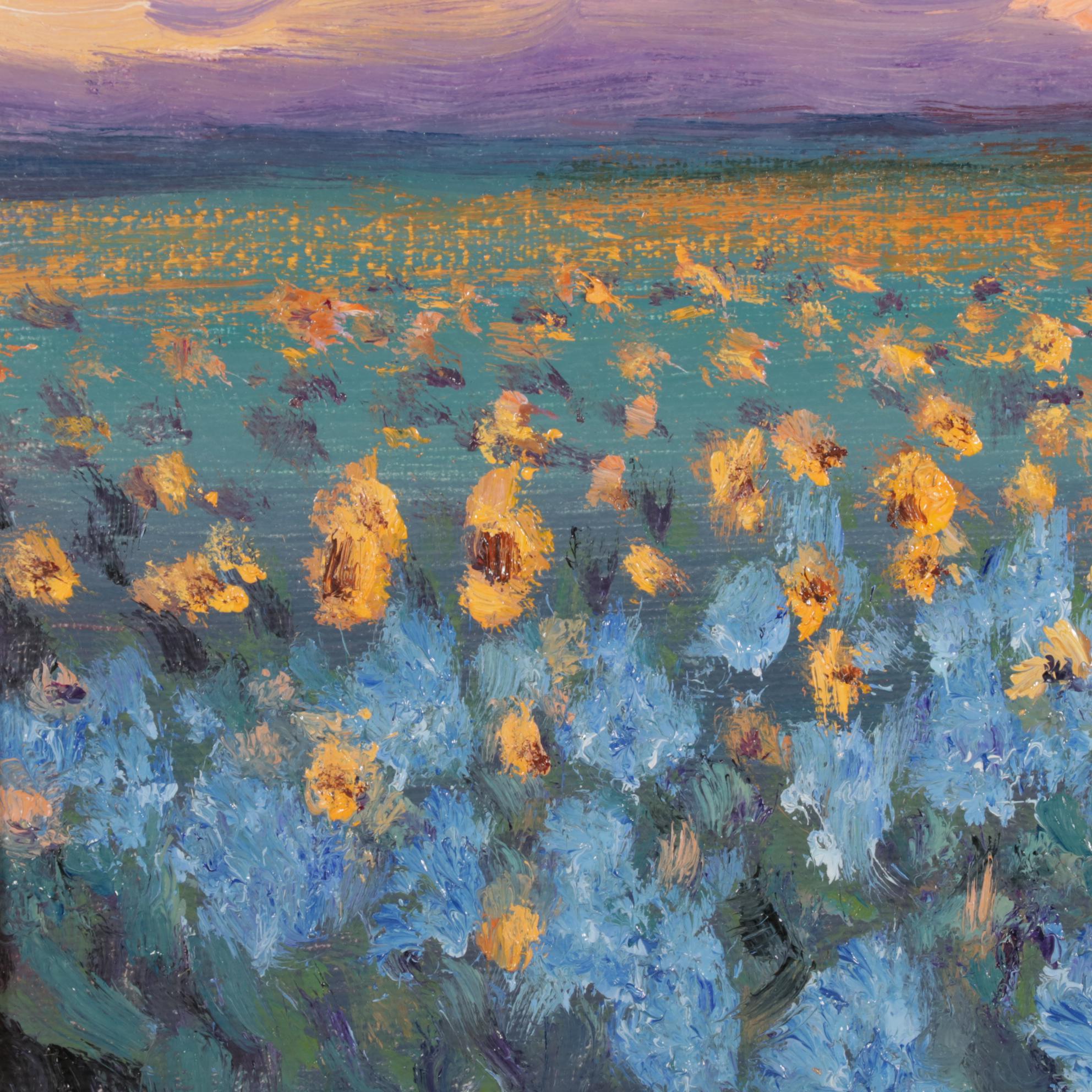 Sean Wu Landscape Oil Painting of Twilit Field of Flowers, 2022