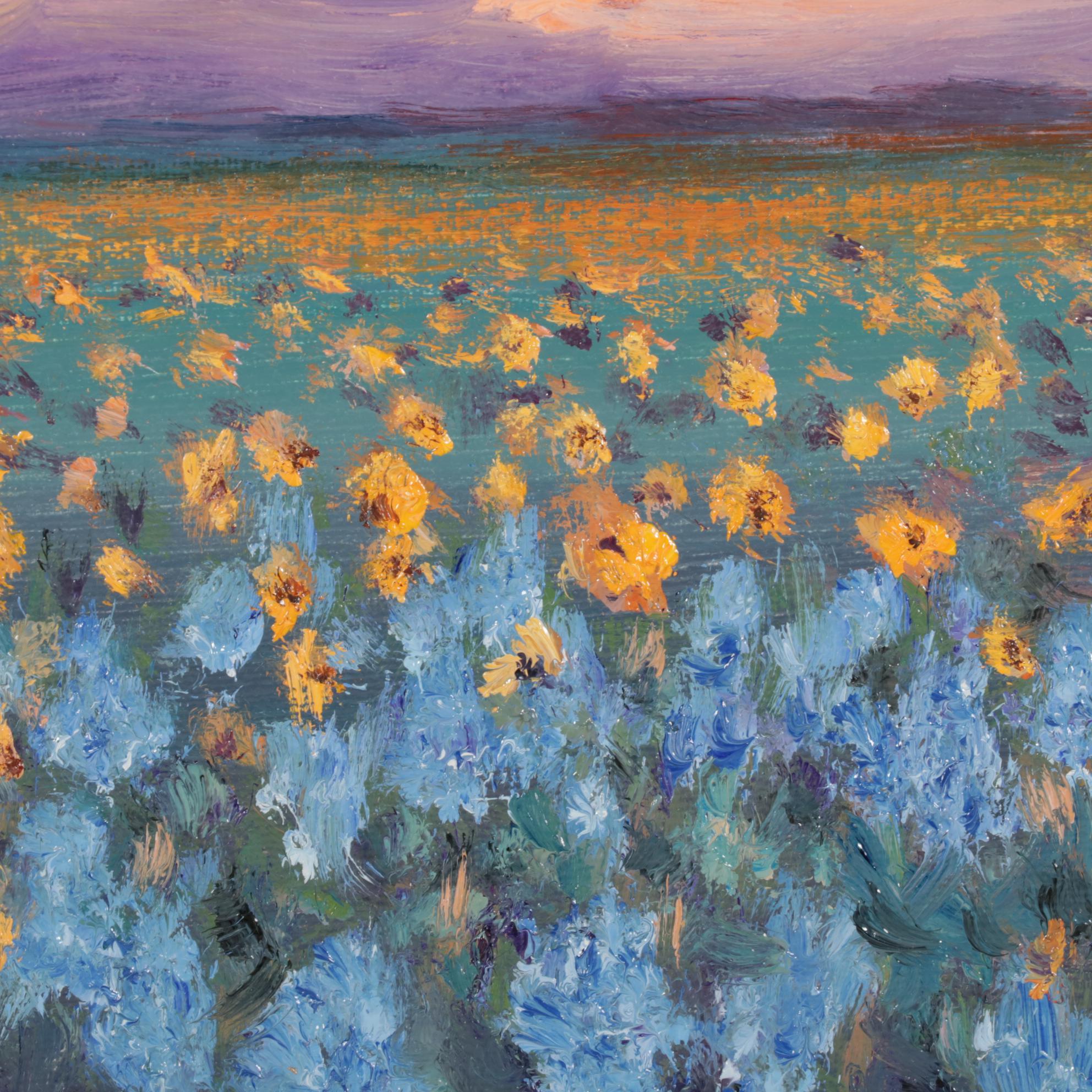 Sean Wu Landscape Oil Painting of Twilit Field of Flowers, 2022