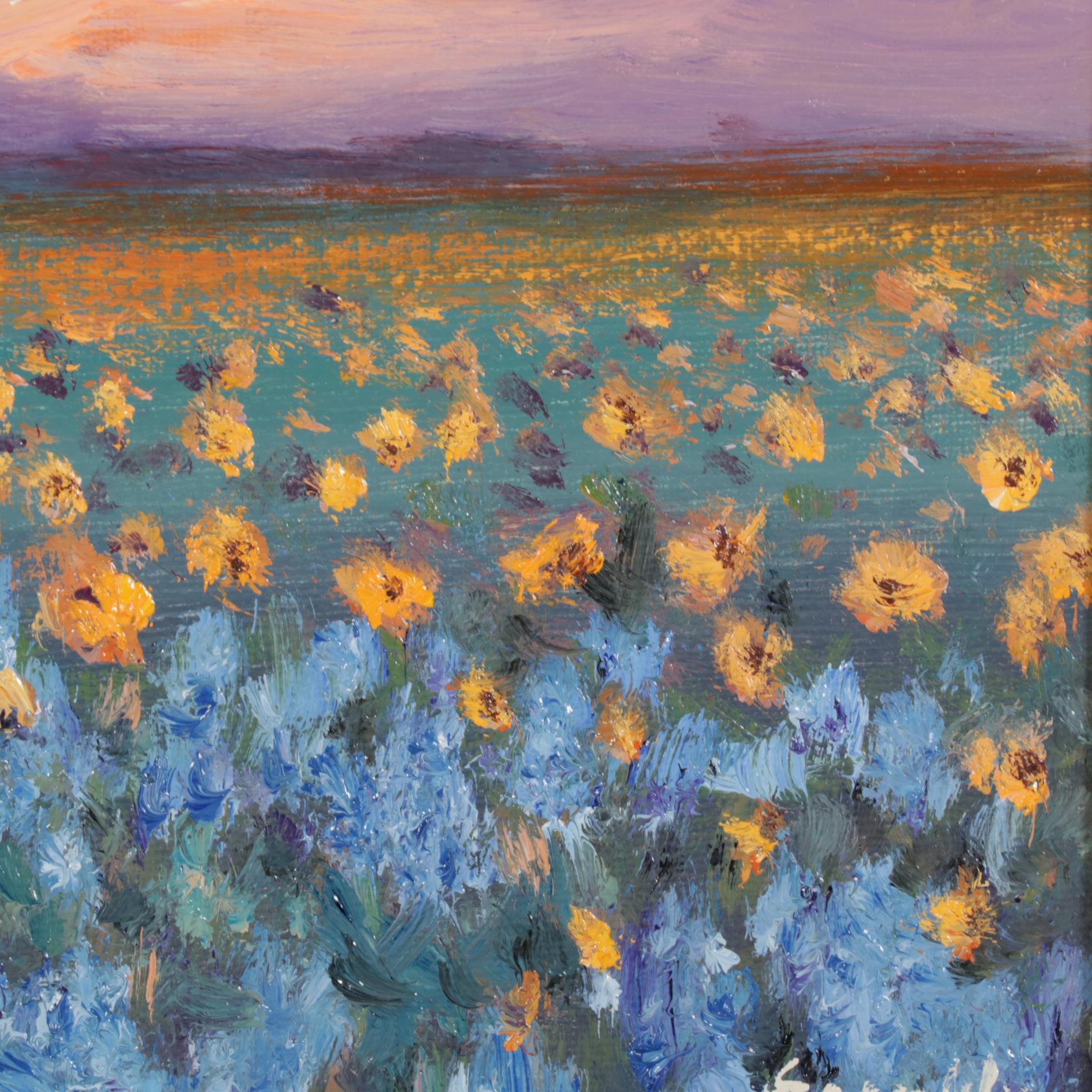 Sean Wu Landscape Oil Painting of Twilit Field of Flowers, 2022