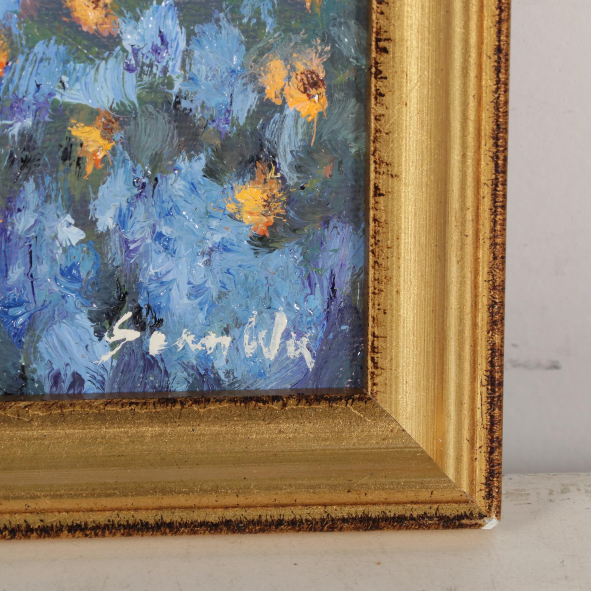 Sean Wu Landscape Oil Painting of Twilit Field of Flowers, 2022