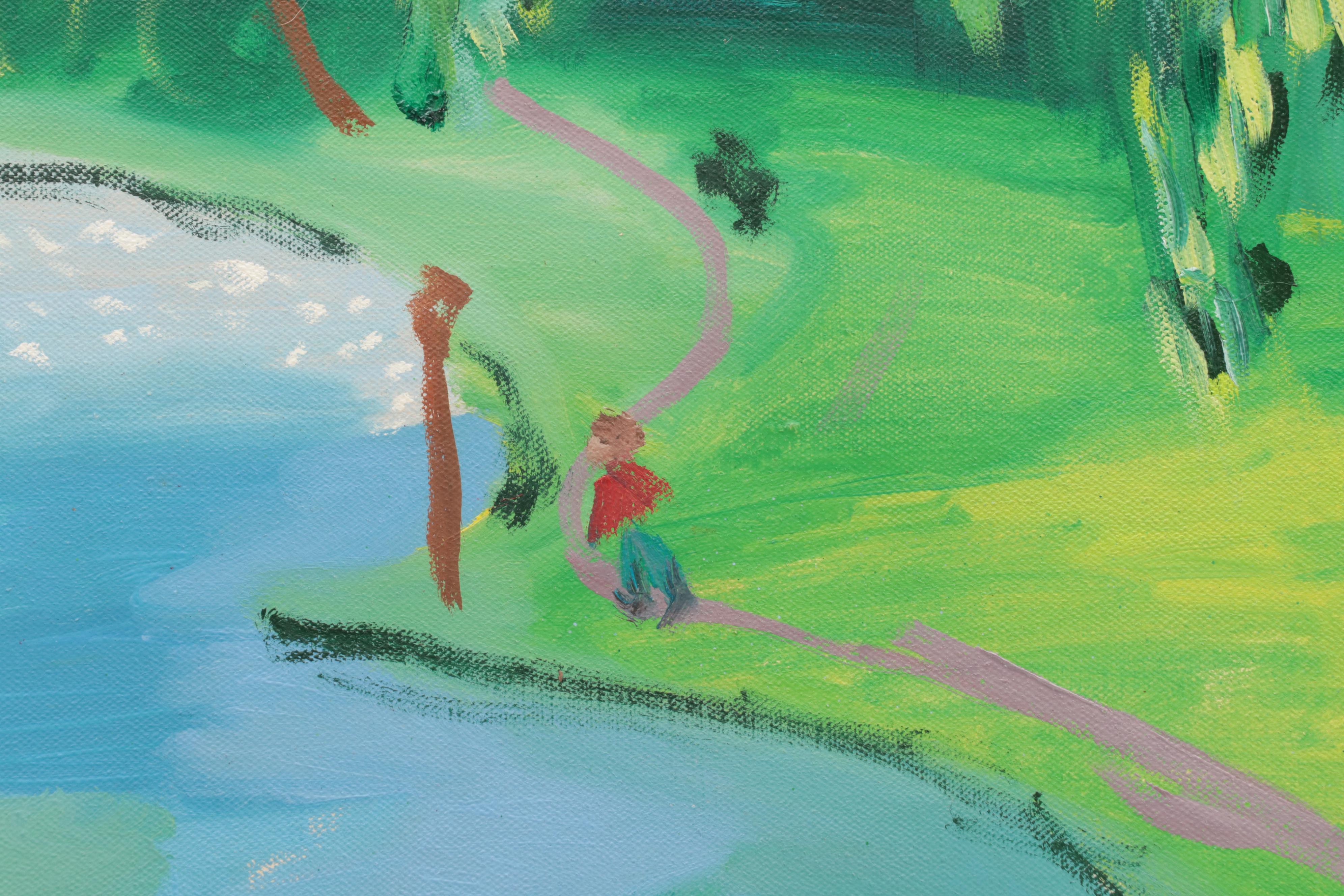 Jerald Mironov Landscape Oil Painting of Park, Late 20th Century