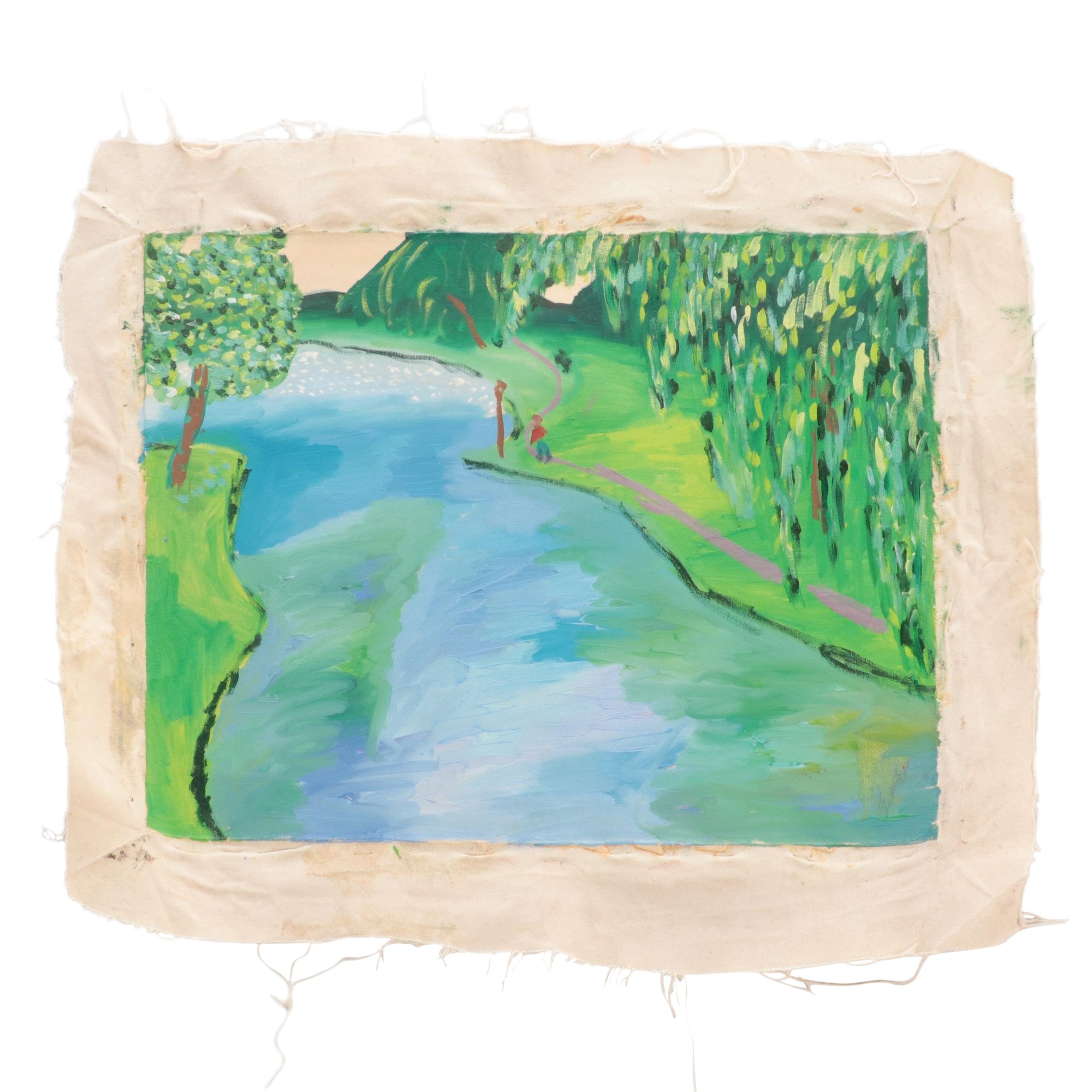 Jerald Mironov Landscape Oil Painting of Park, Late 20th Century