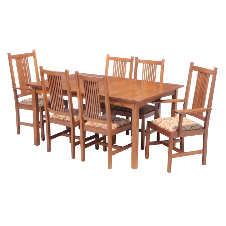 Seven-Piece Stickley Arts and Crafts Style Quartersawn Oak Dining Set