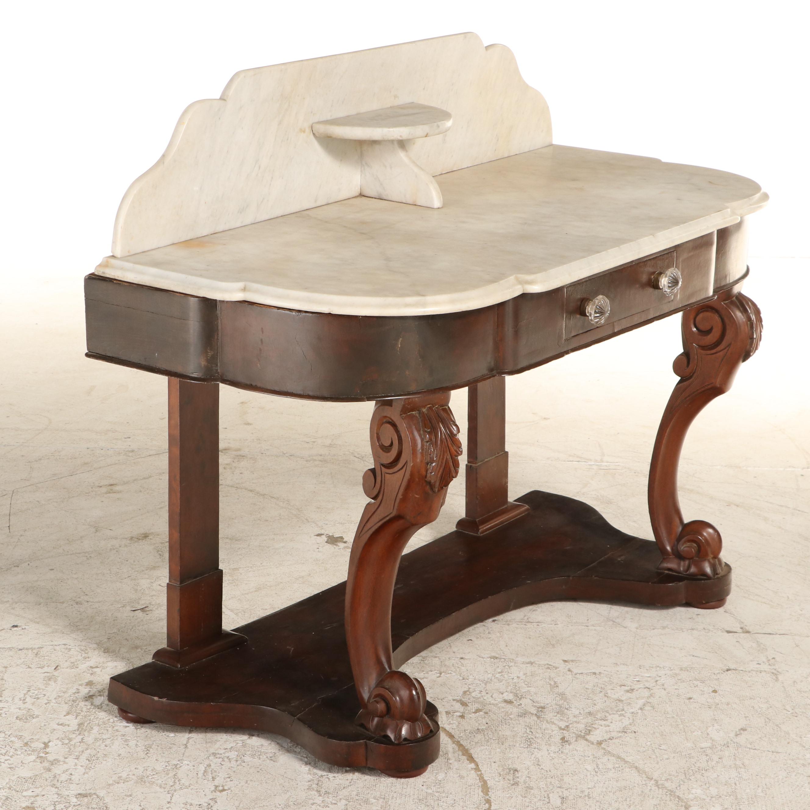 Early Victorian Mahogany and White Marble Washstand, Mid-19th Century