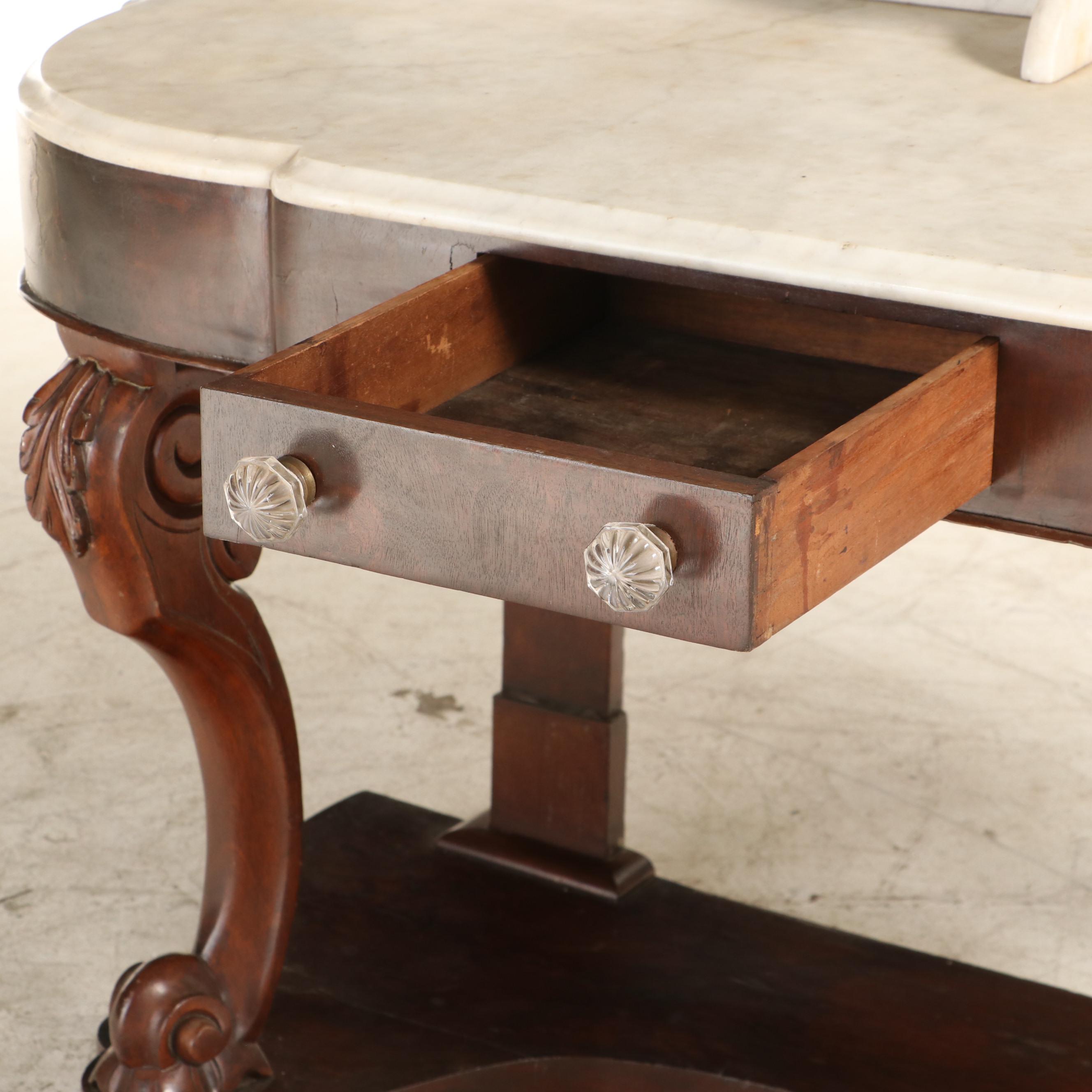 Early Victorian Mahogany and White Marble Washstand, Mid-19th Century