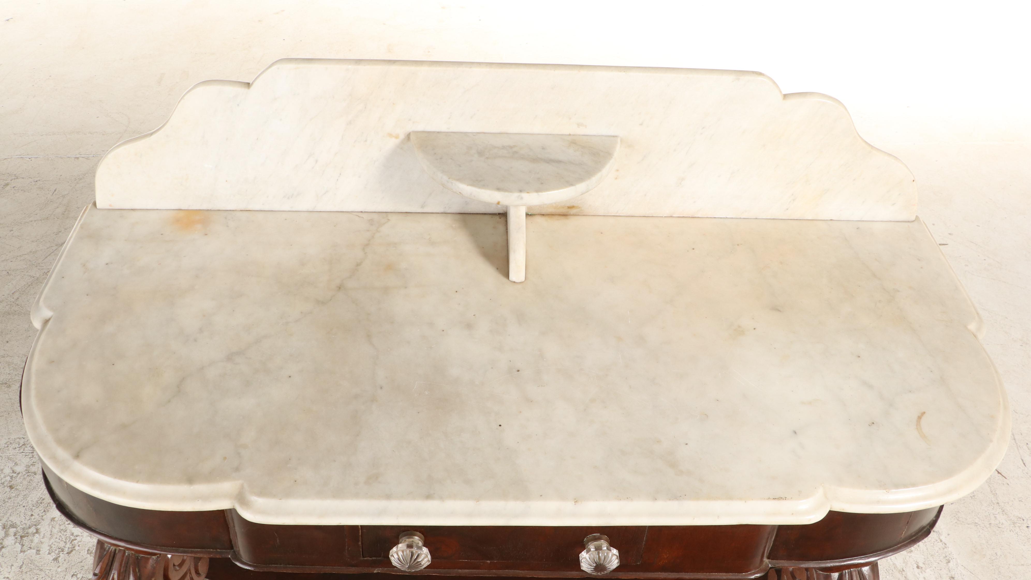 Early Victorian Mahogany and White Marble Washstand, Mid-19th Century
