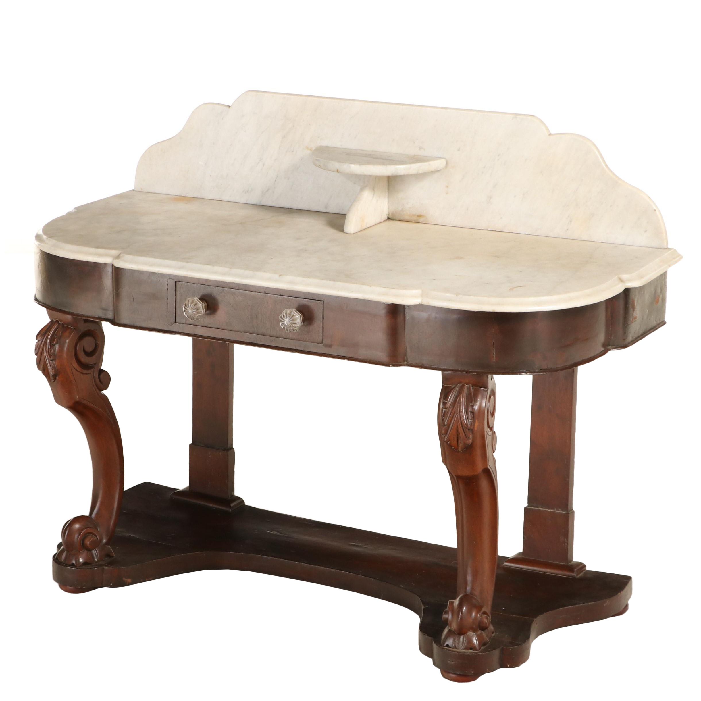 Early Victorian Mahogany and White Marble Washstand, Mid-19th Century