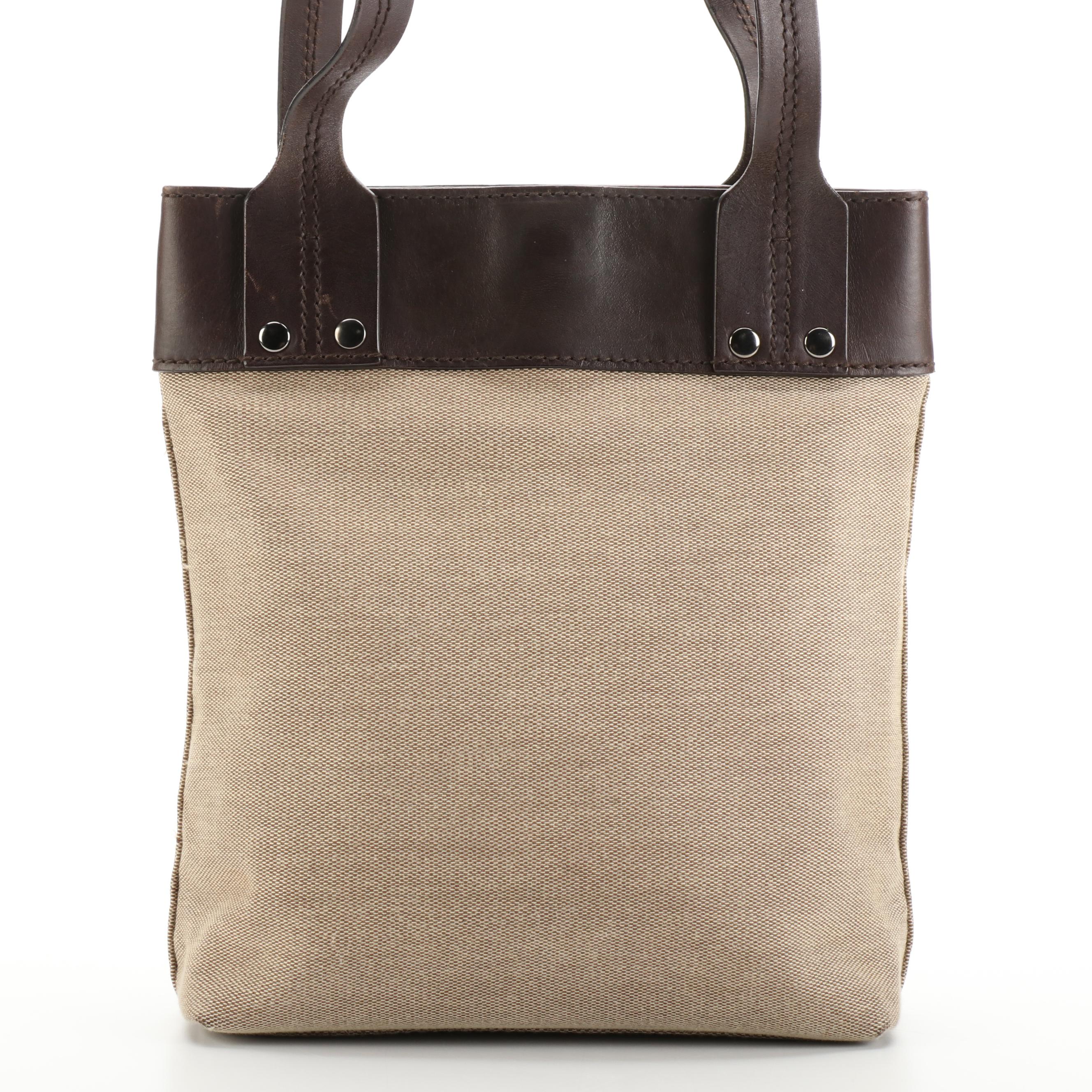 Gucci Shoulder Bag in Tan Canvas and Dark Brown Leather