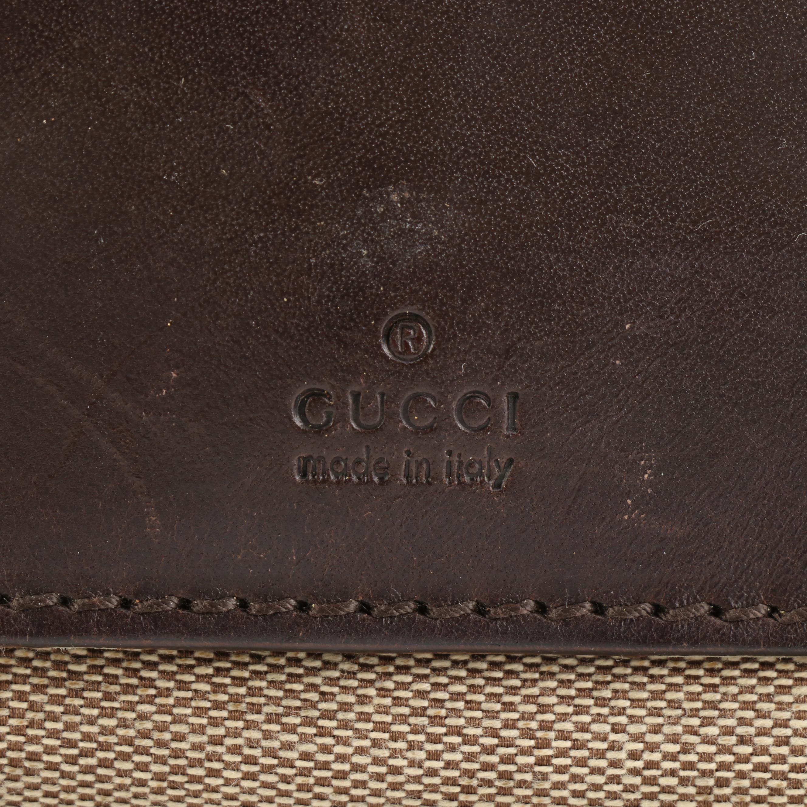 Gucci Shoulder Bag in Tan Canvas and Dark Brown Leather