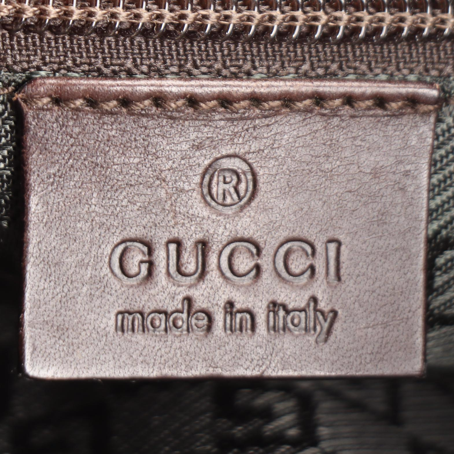 Gucci Shoulder Bag in Tan Canvas and Dark Brown Leather