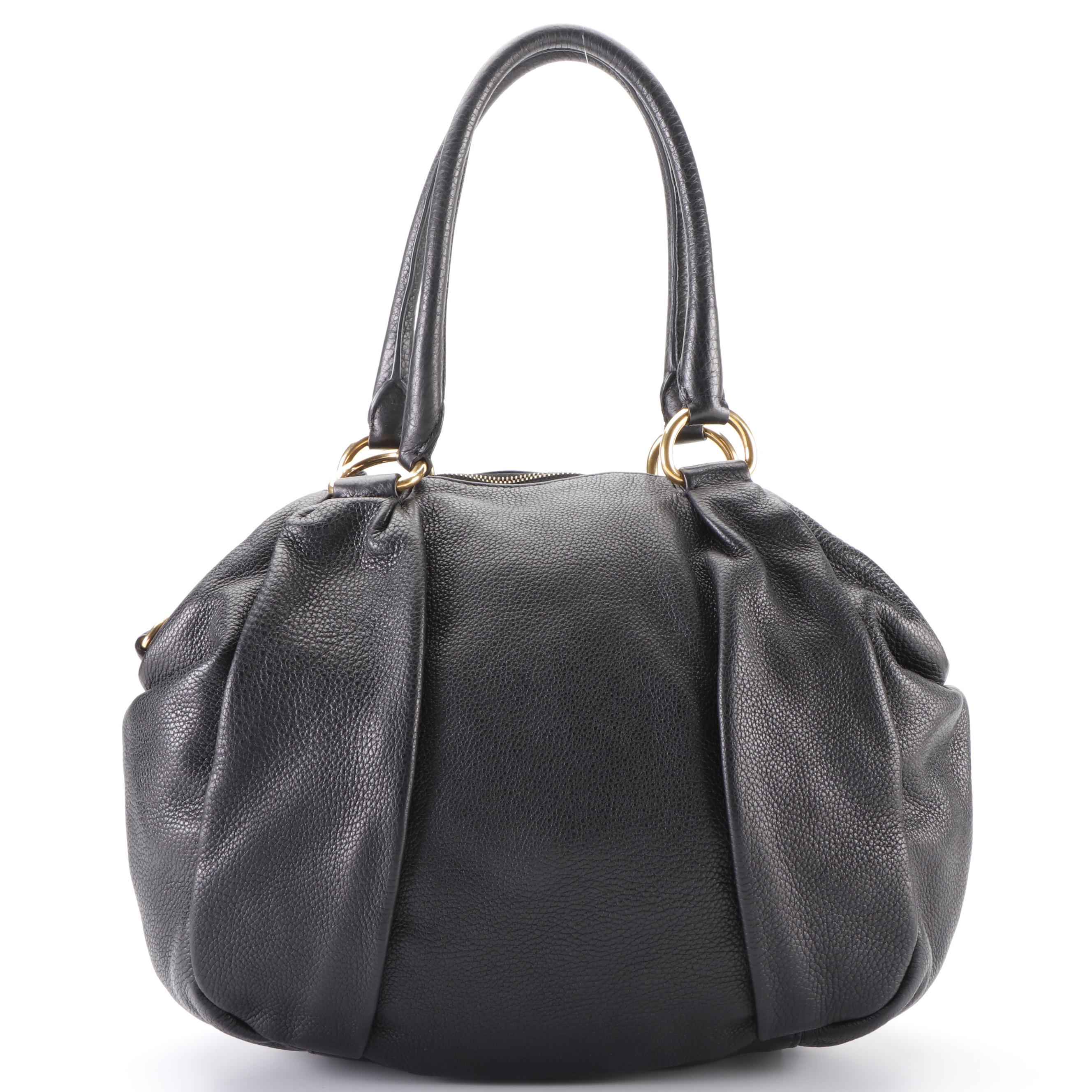 Prada Pleated Tote Bag in Black Vitello Daino Leather