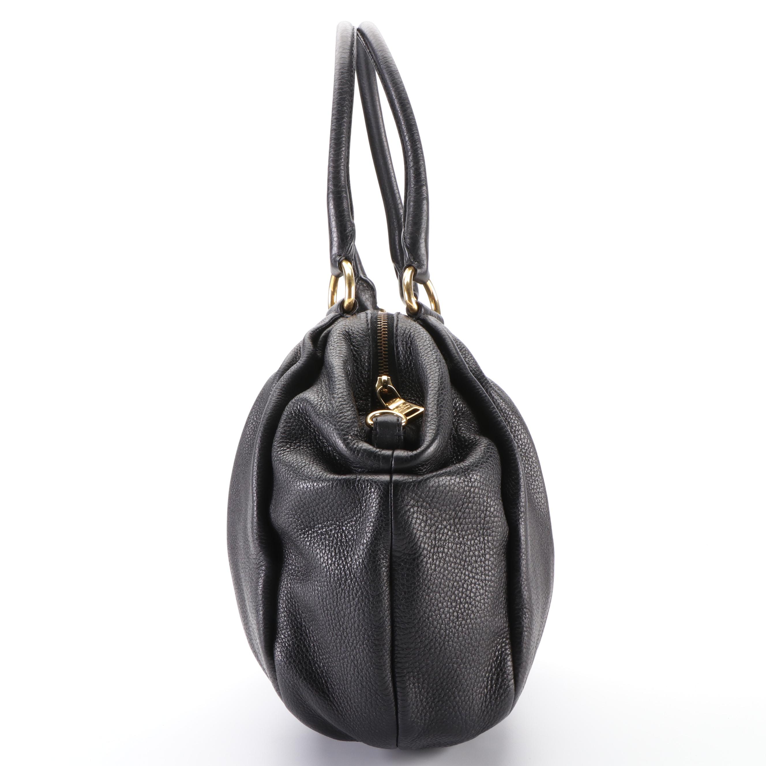 Prada Pleated Tote Bag in Black Vitello Daino Leather