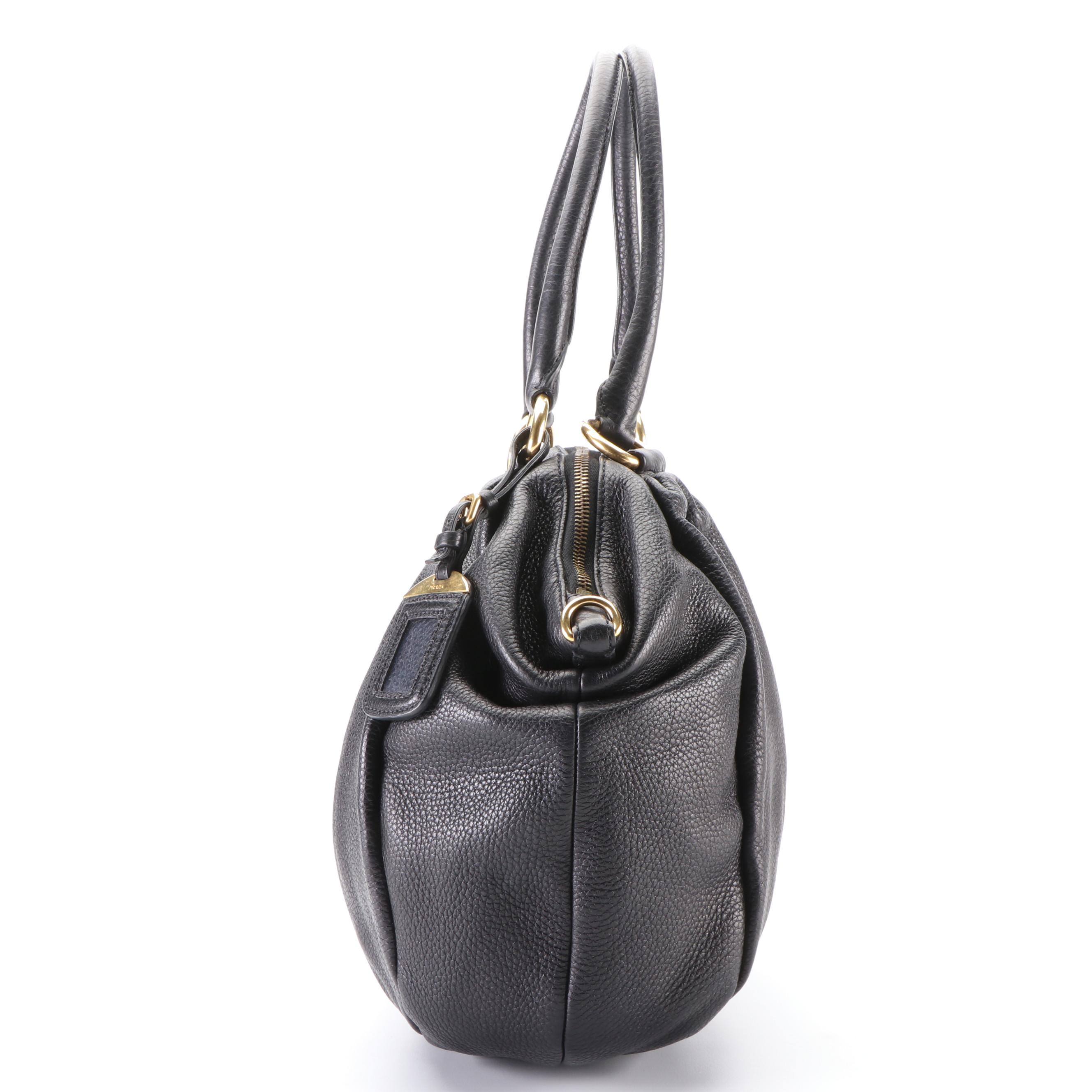 Prada Pleated Tote Bag in Black Vitello Daino Leather
