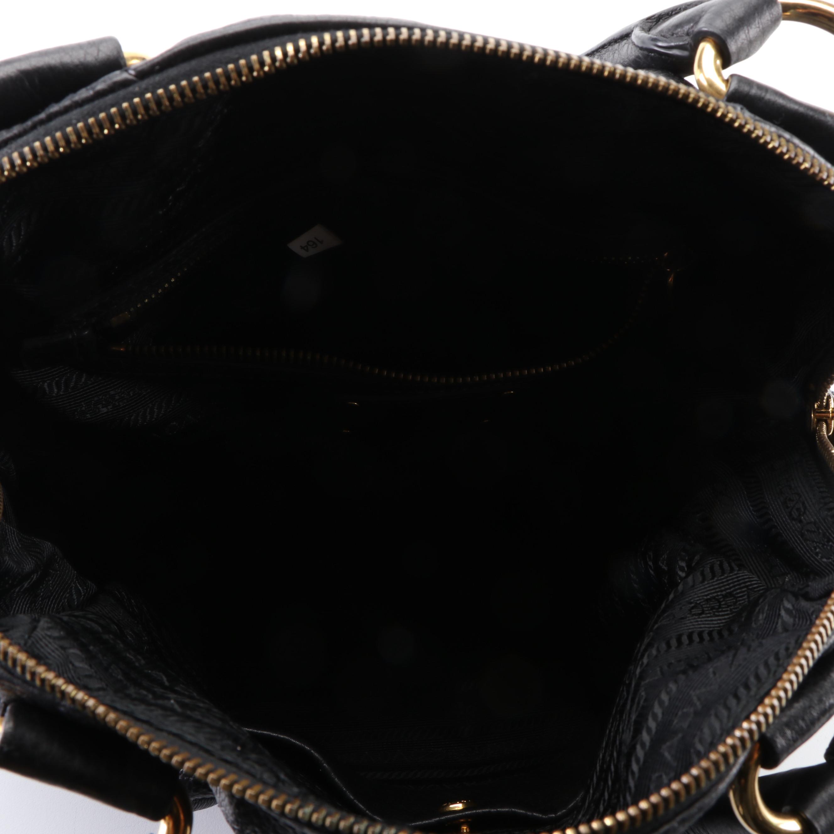 Prada Pleated Tote Bag in Black Vitello Daino Leather