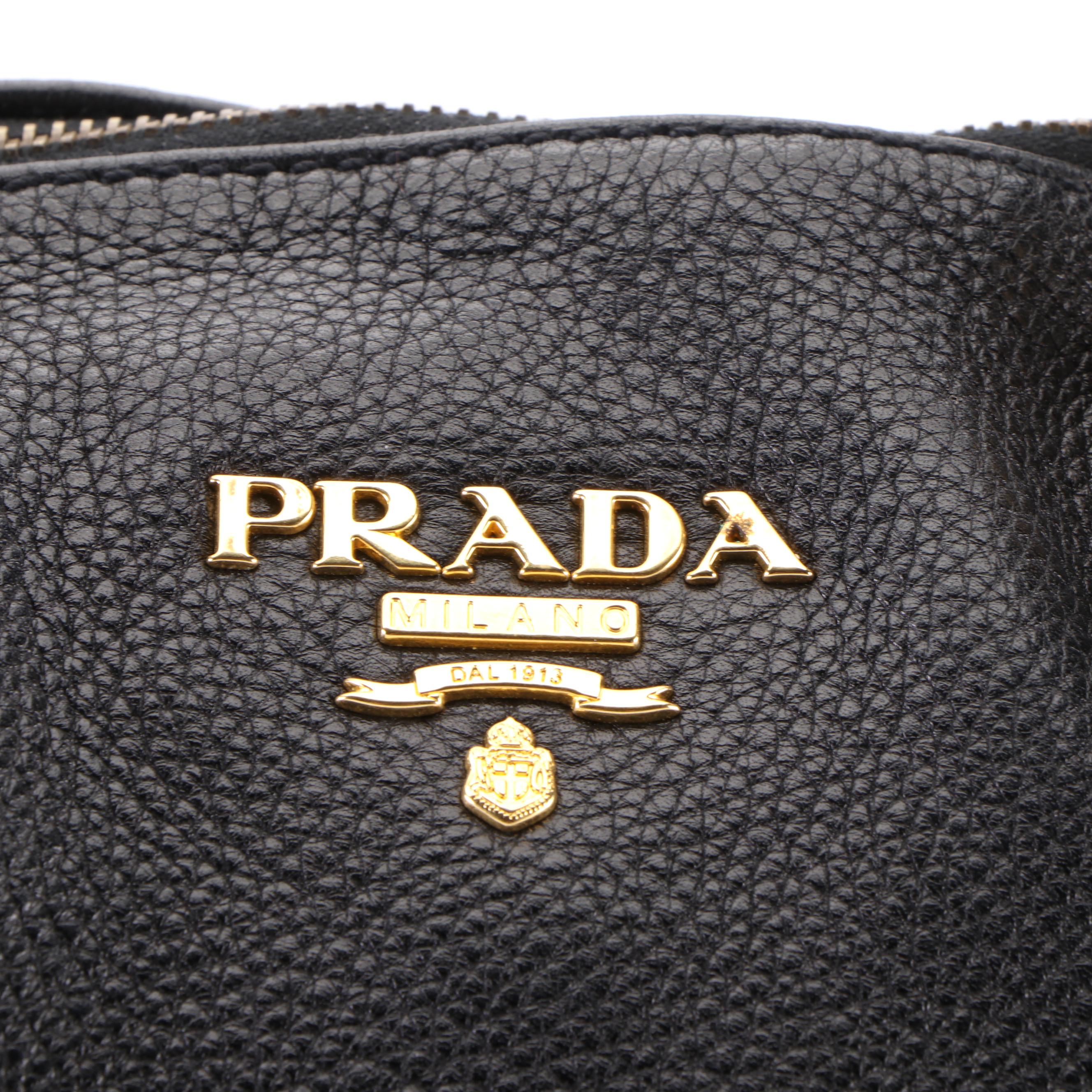 Prada Pleated Tote Bag in Black Vitello Daino Leather