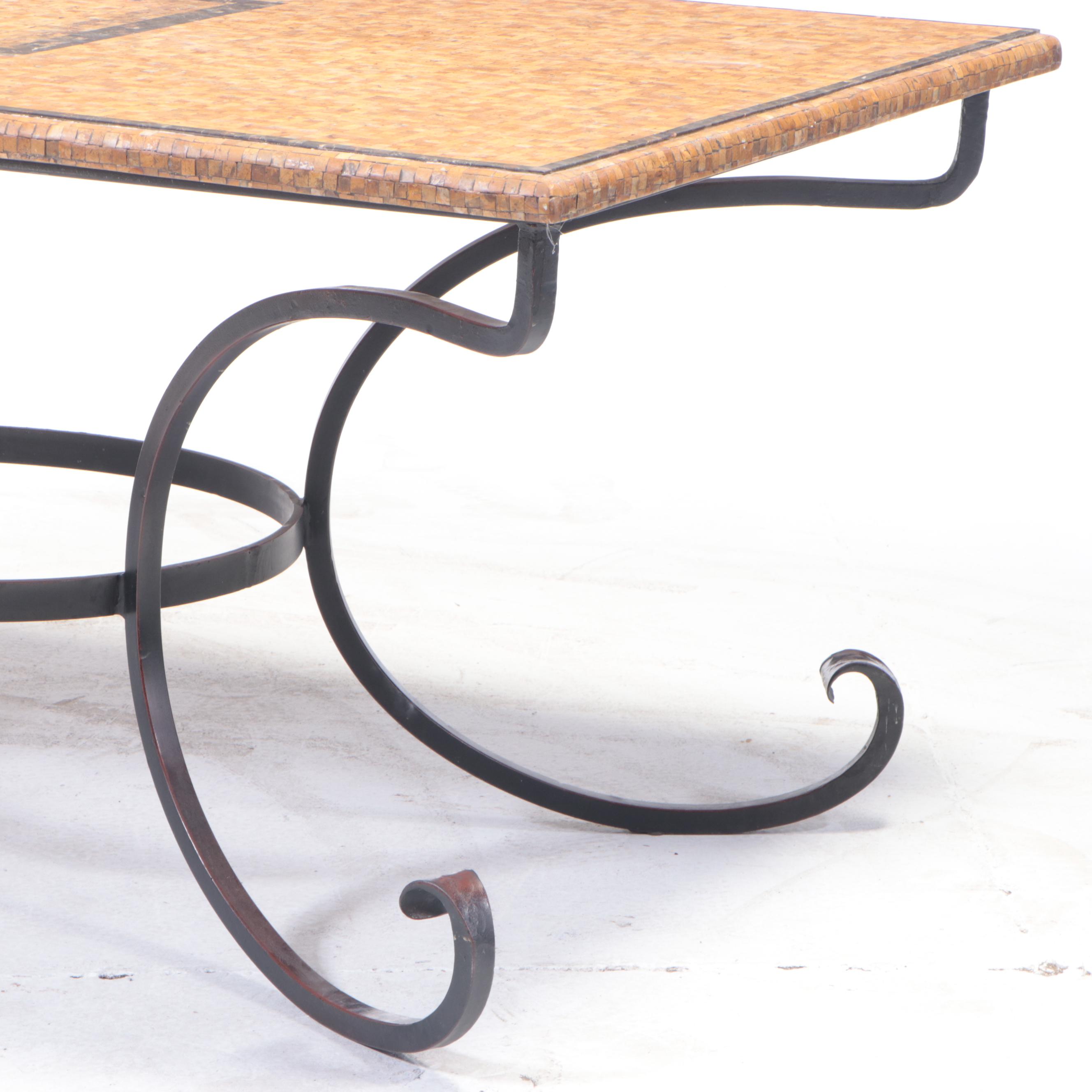 Arhaus "Mosaic Collection" Stone Tiled Dining Table on Wrought Iron Base