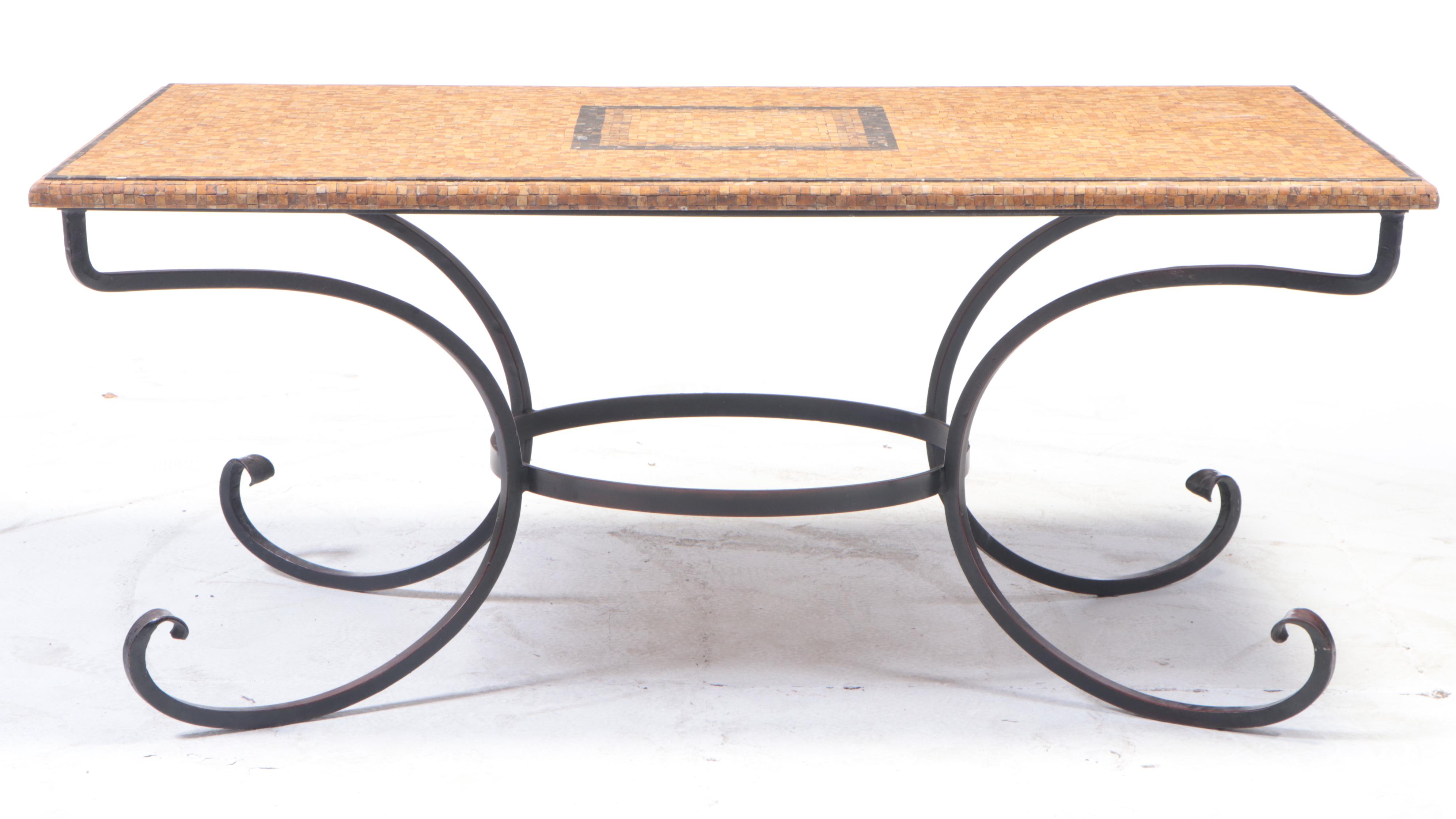 Arhaus "Mosaic Collection" Stone Tiled Dining Table on Wrought Iron Base