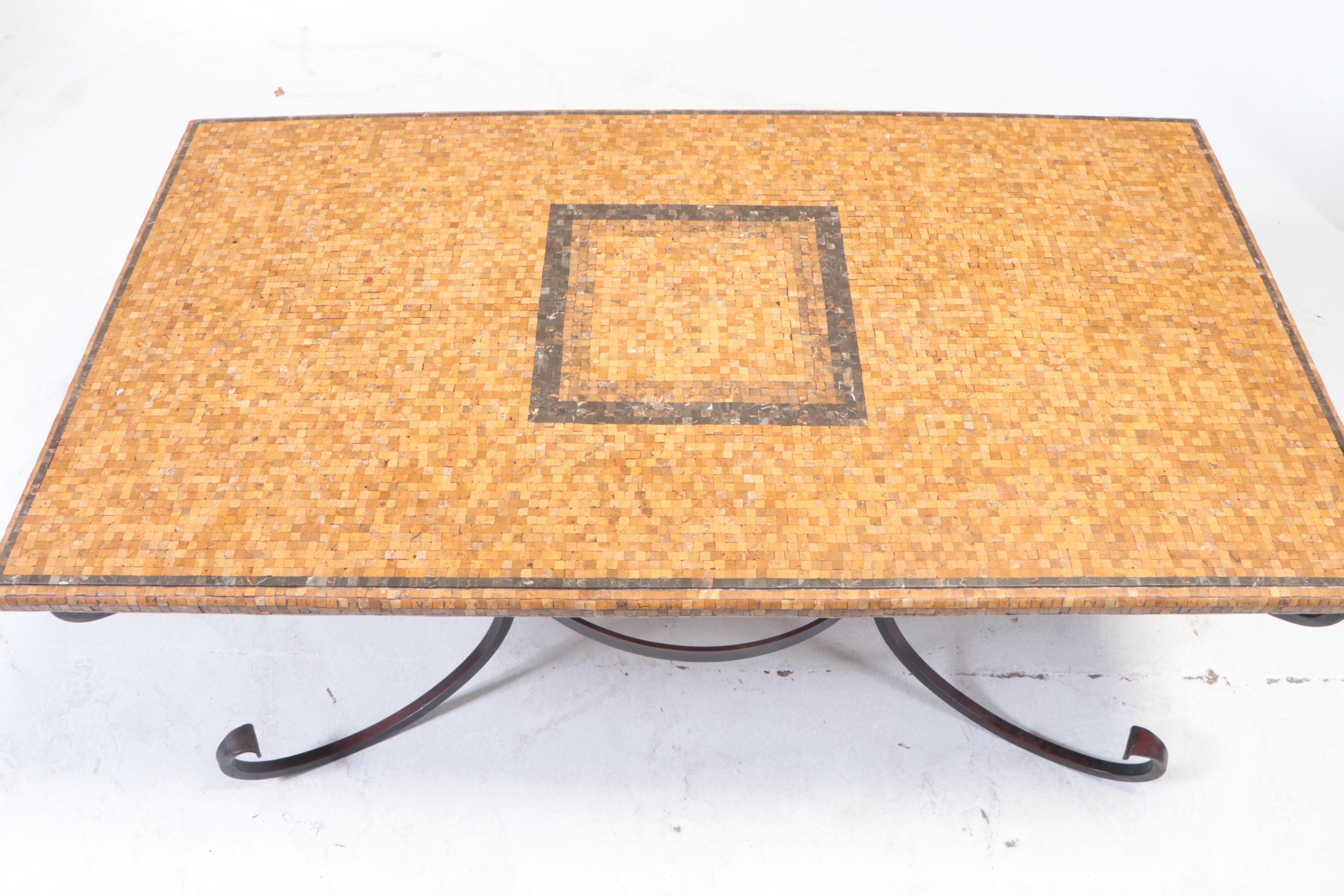 Arhaus "Mosaic Collection" Stone Tiled Dining Table on Wrought Iron Base