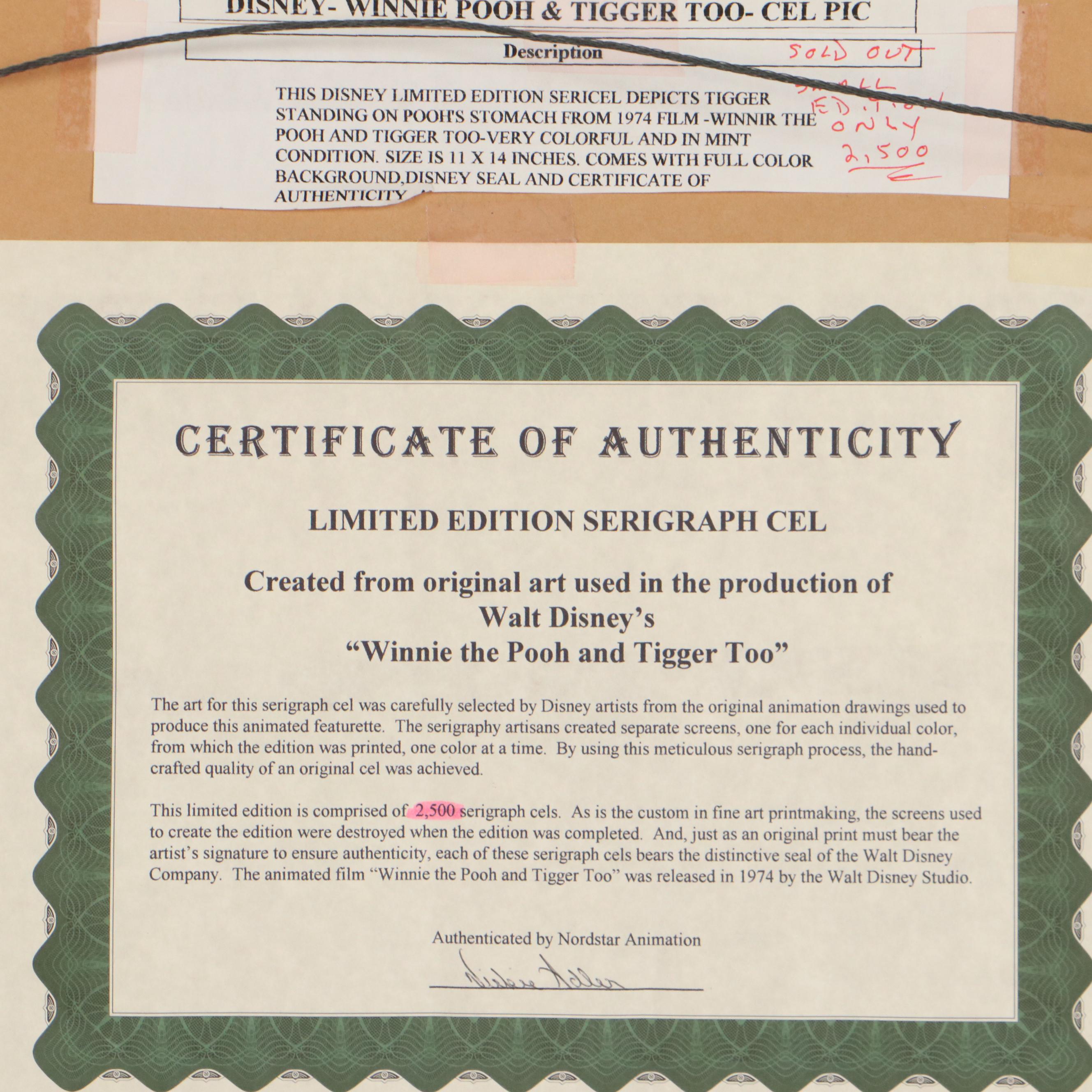 Disney Sericel from "Winnie the Pooh and Tigger Too," Circa 1990