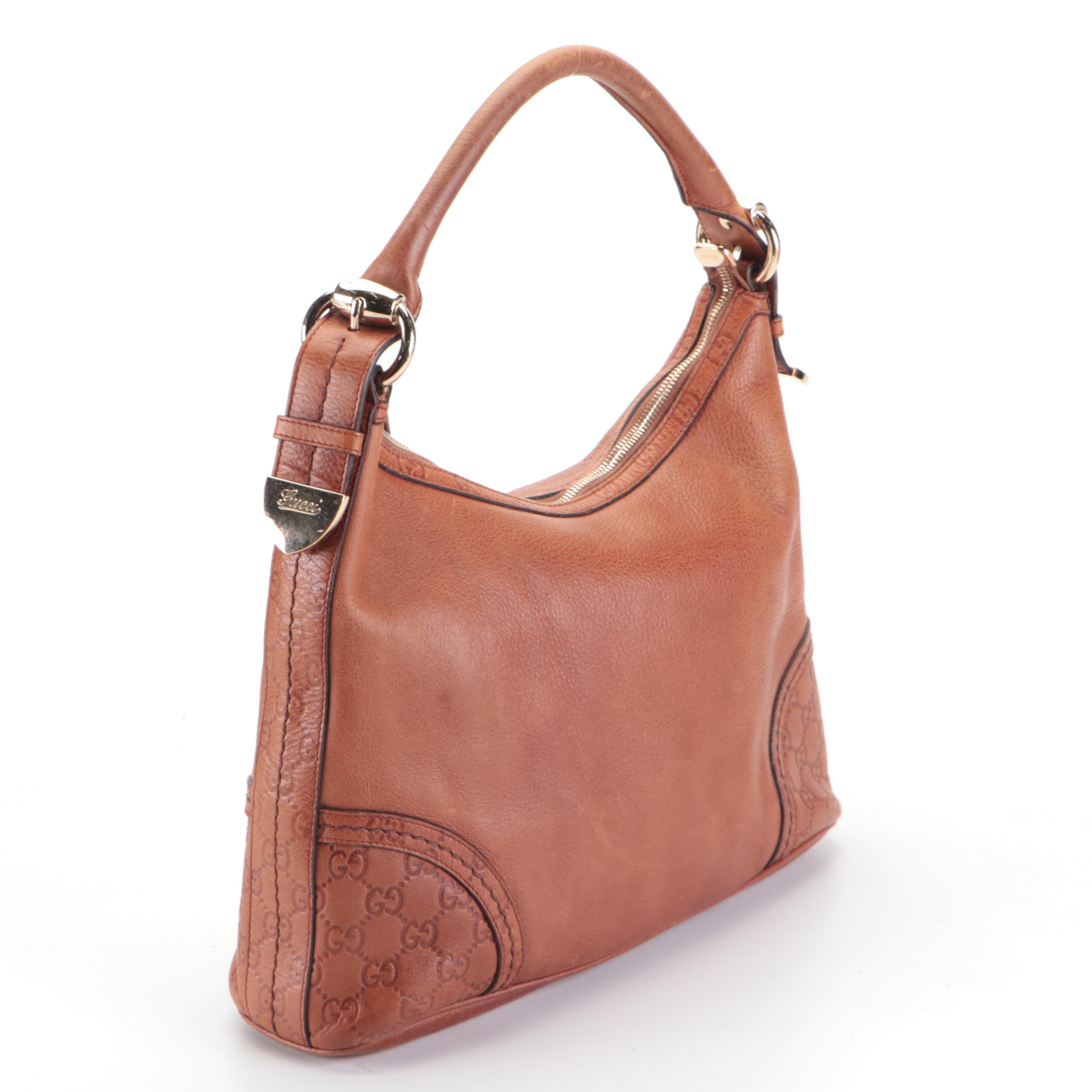 Gucci Signoria Shoulder Bag in Brown Guccissima and Pebble Grain Leather