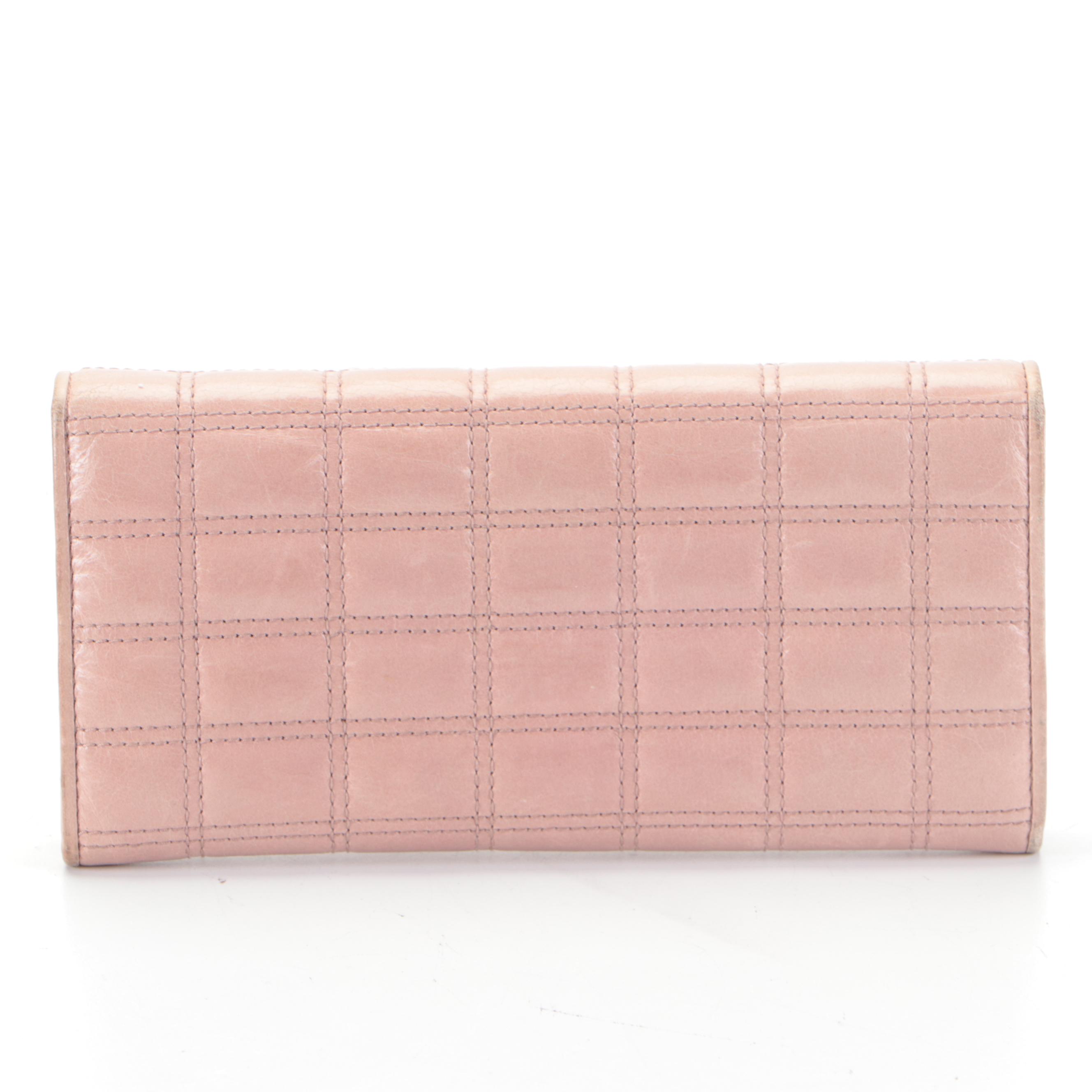 Prada Long Wallet in Light Blush Matelassé Calfskin Leather with Box