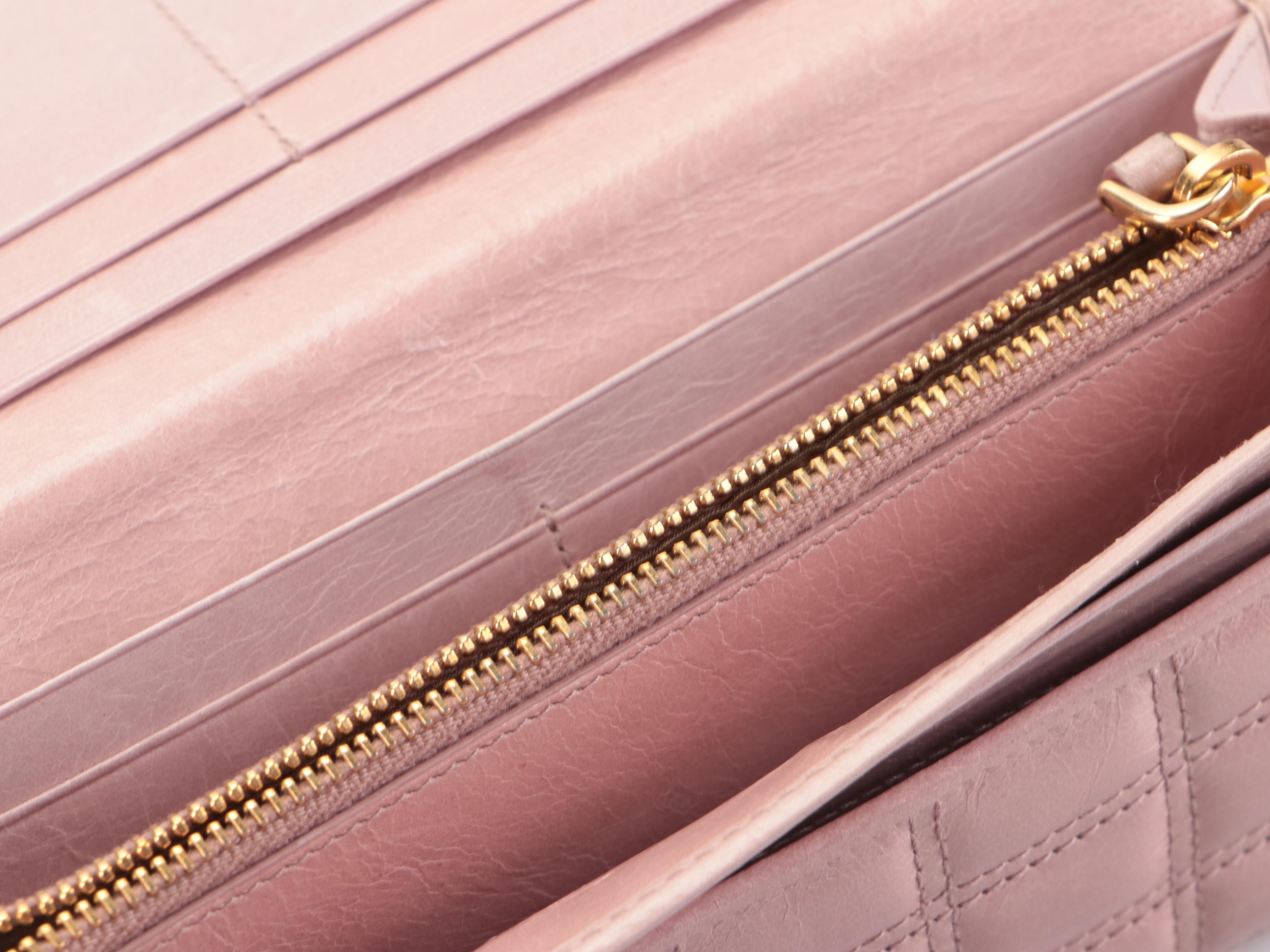 Prada Long Wallet in Light Blush Matelassé Calfskin Leather with Box