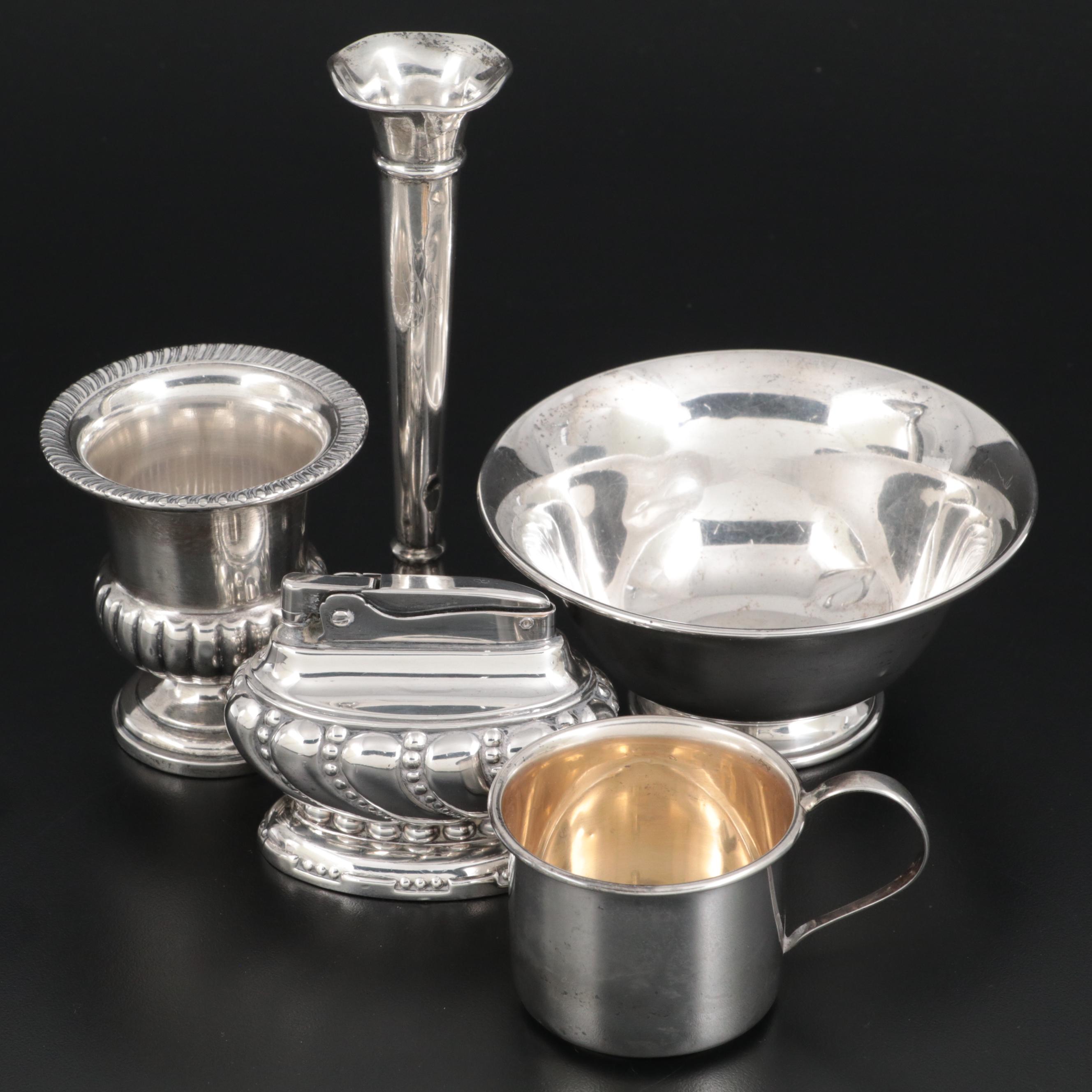 Baldwin & Miller Bowl and Other Sterling Table Accessories with Ronson Lighter