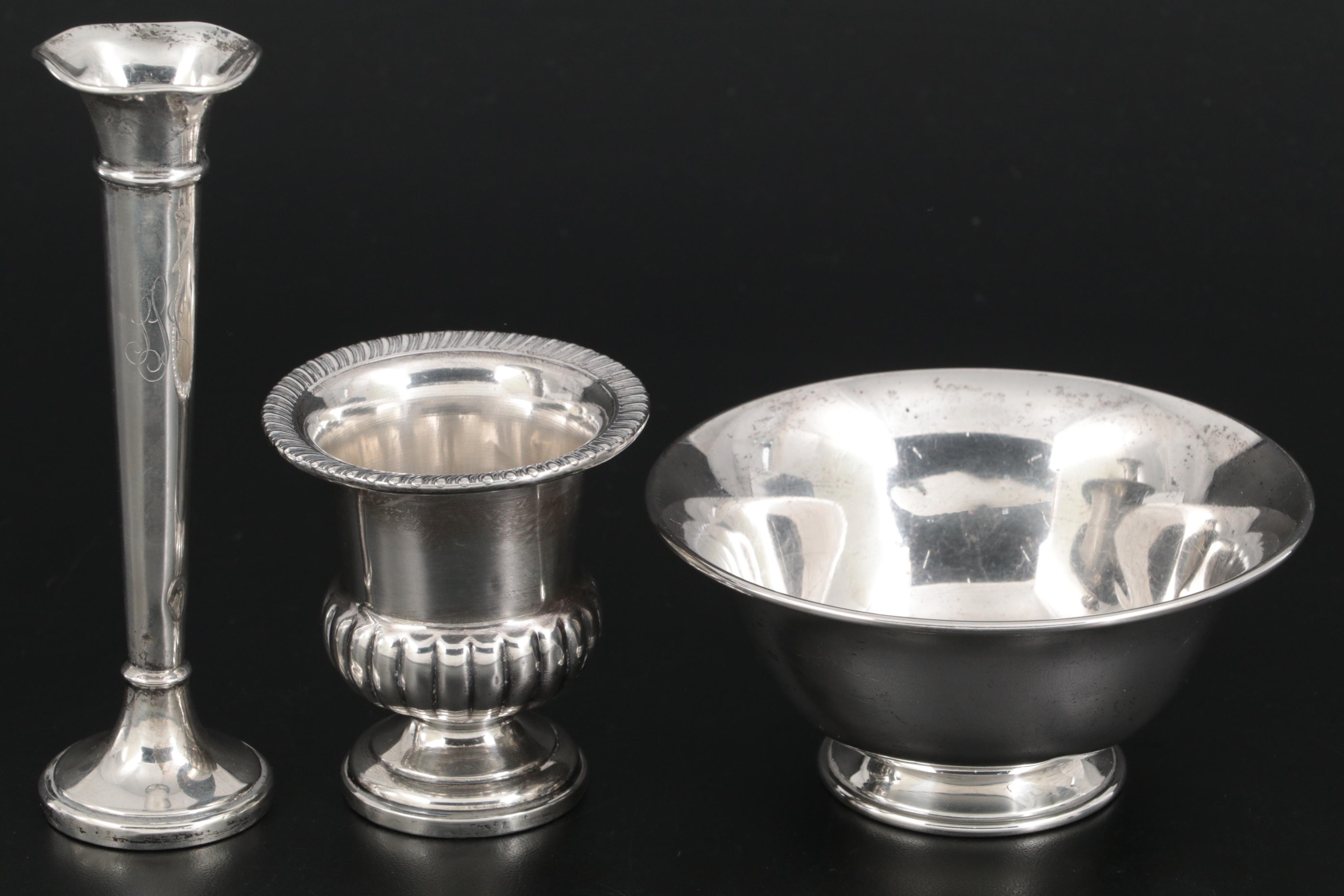 Baldwin & Miller Bowl and Other Sterling Table Accessories with Ronson Lighter