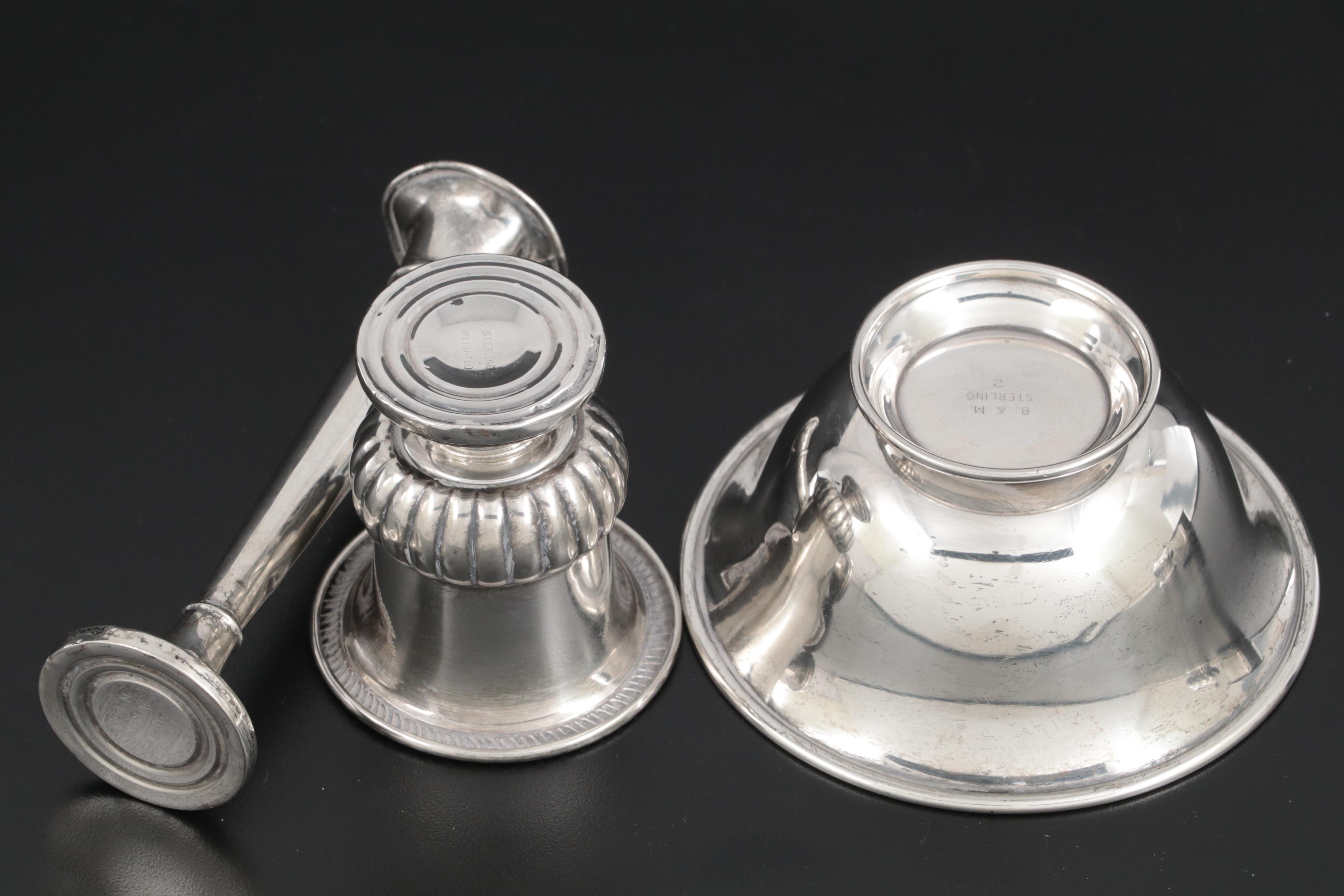 Baldwin & Miller Bowl and Other Sterling Table Accessories with Ronson Lighter