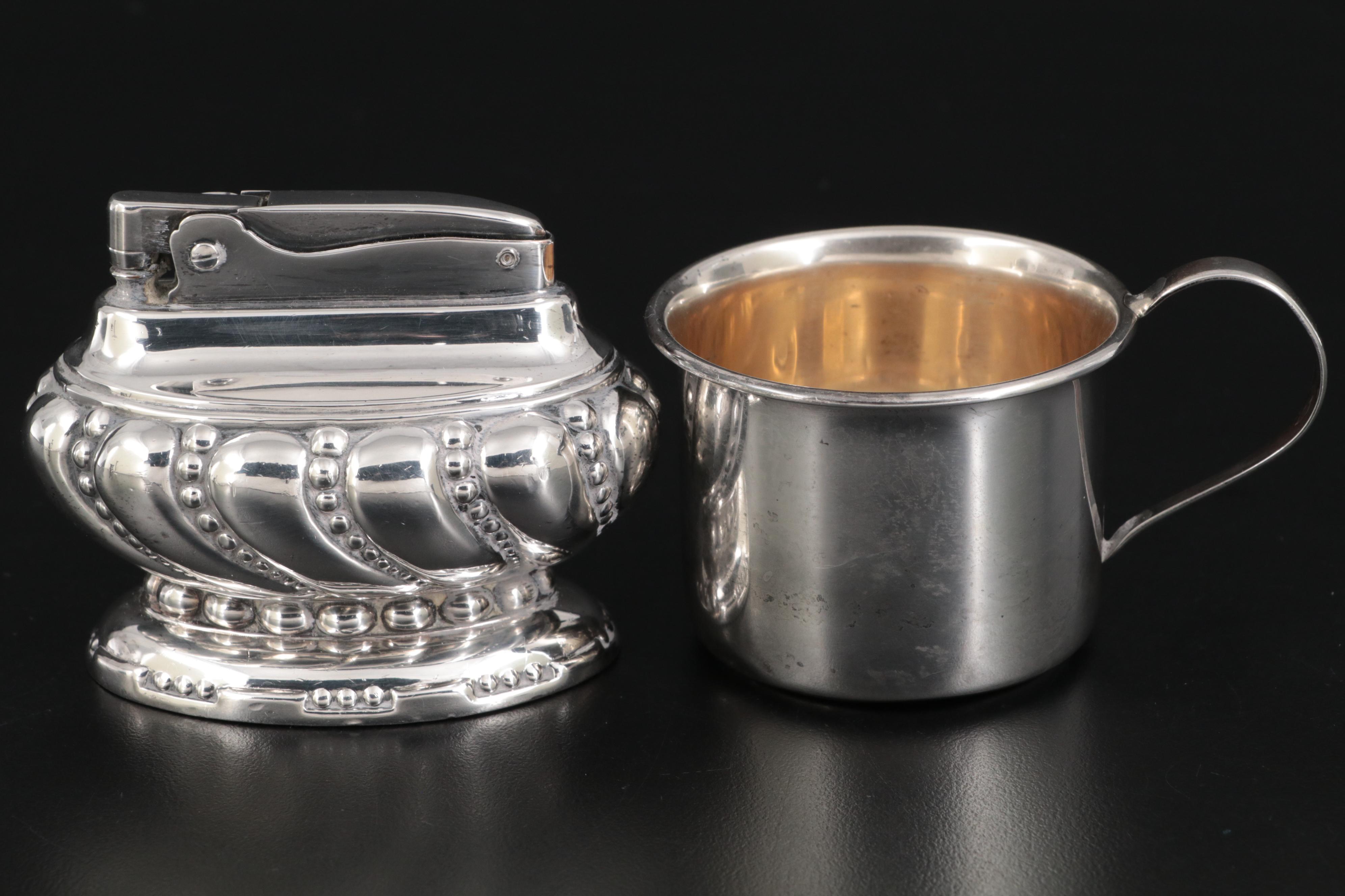 Baldwin & Miller Bowl and Other Sterling Table Accessories with Ronson Lighter