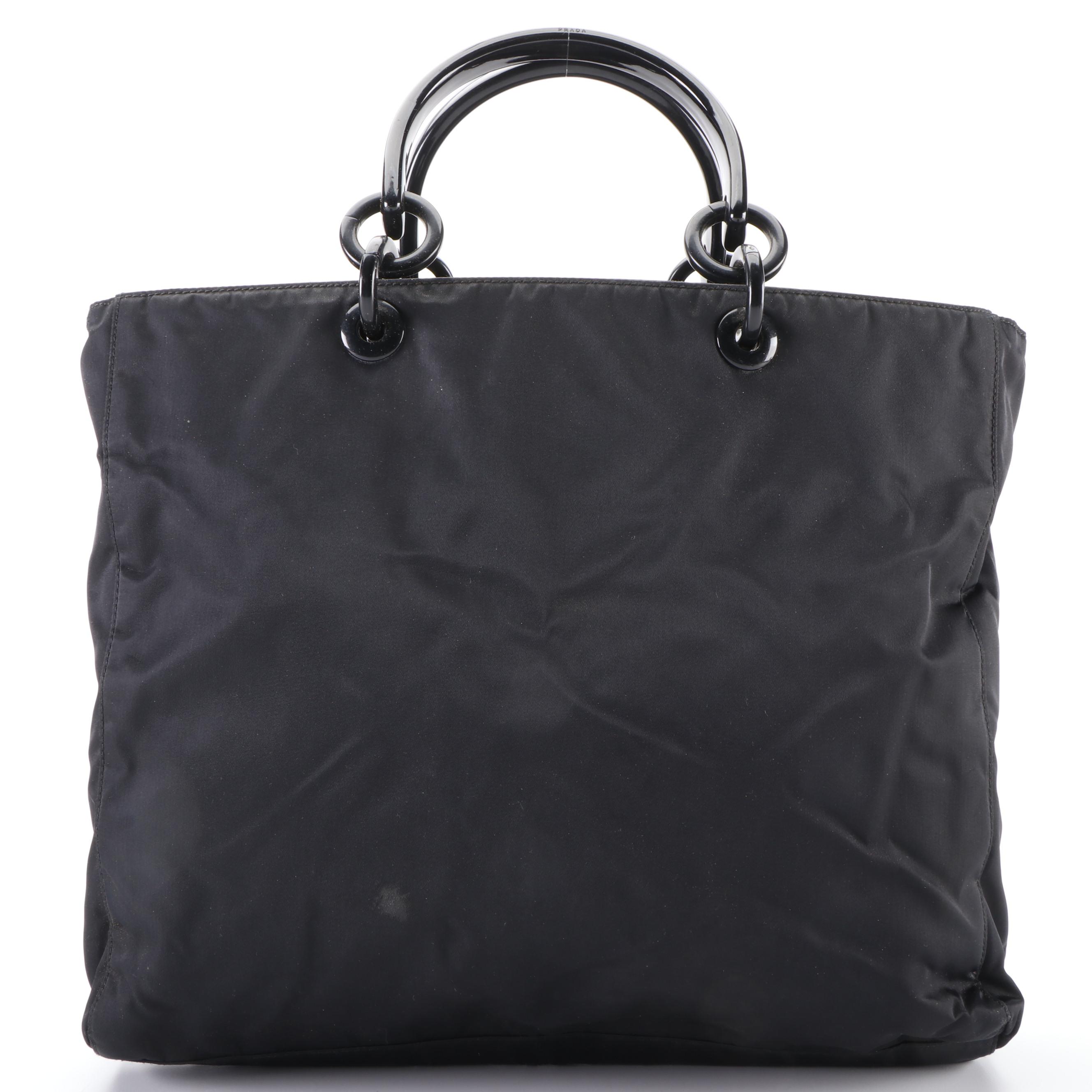 Prada Tote Bag in Black Tessuto Nylon with Resin Handles