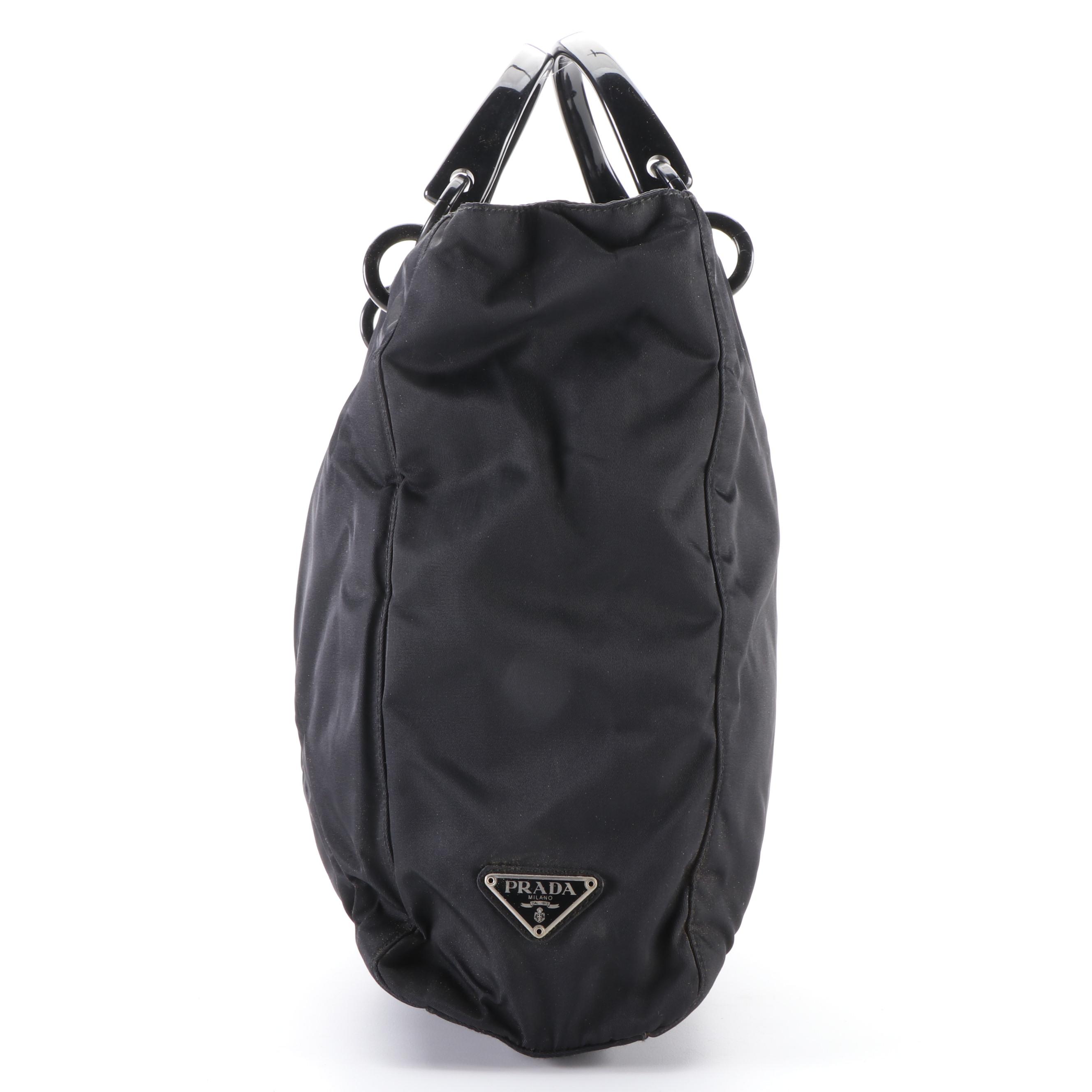 Prada Tote Bag in Black Tessuto Nylon with Resin Handles