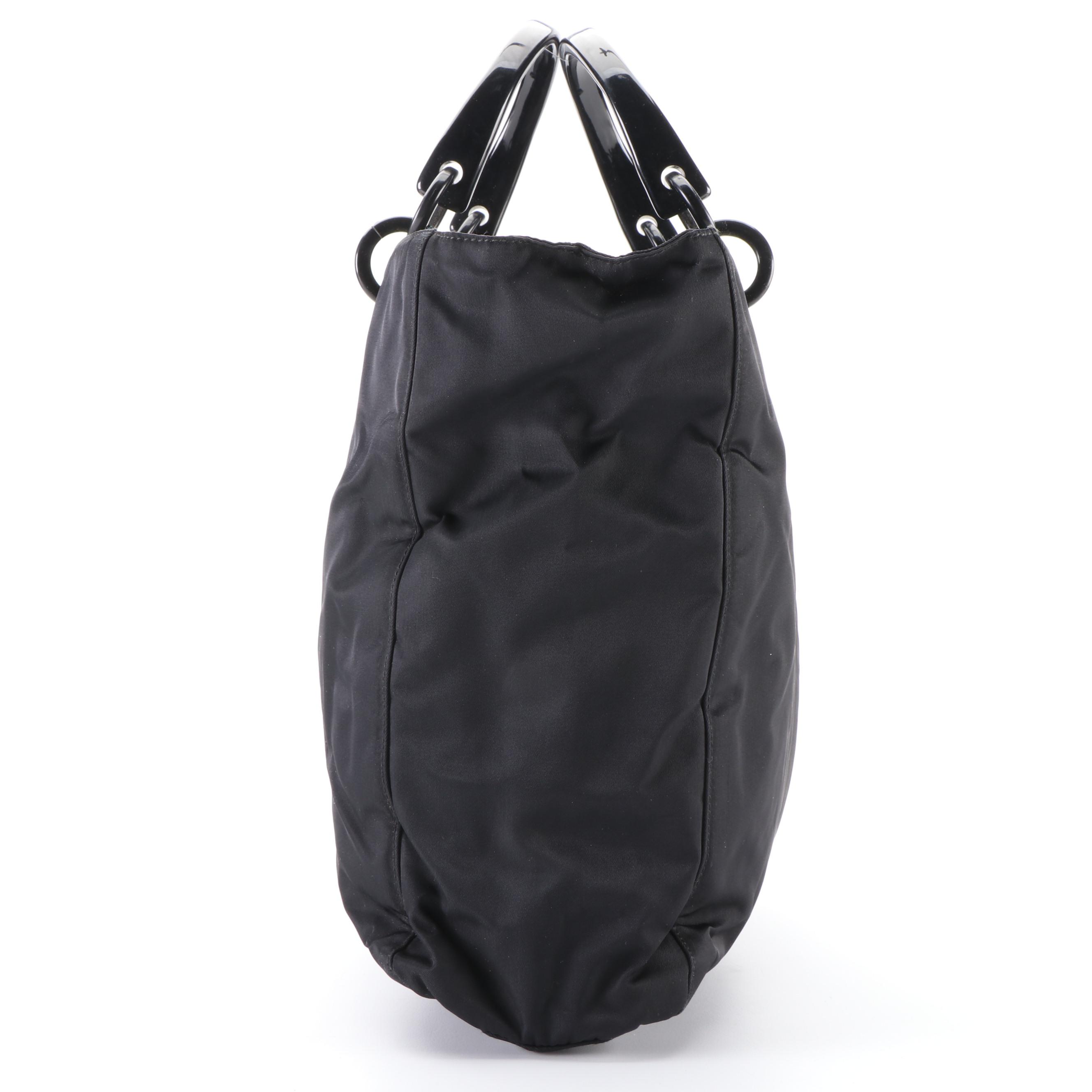 Prada Tote Bag in Black Tessuto Nylon with Resin Handles