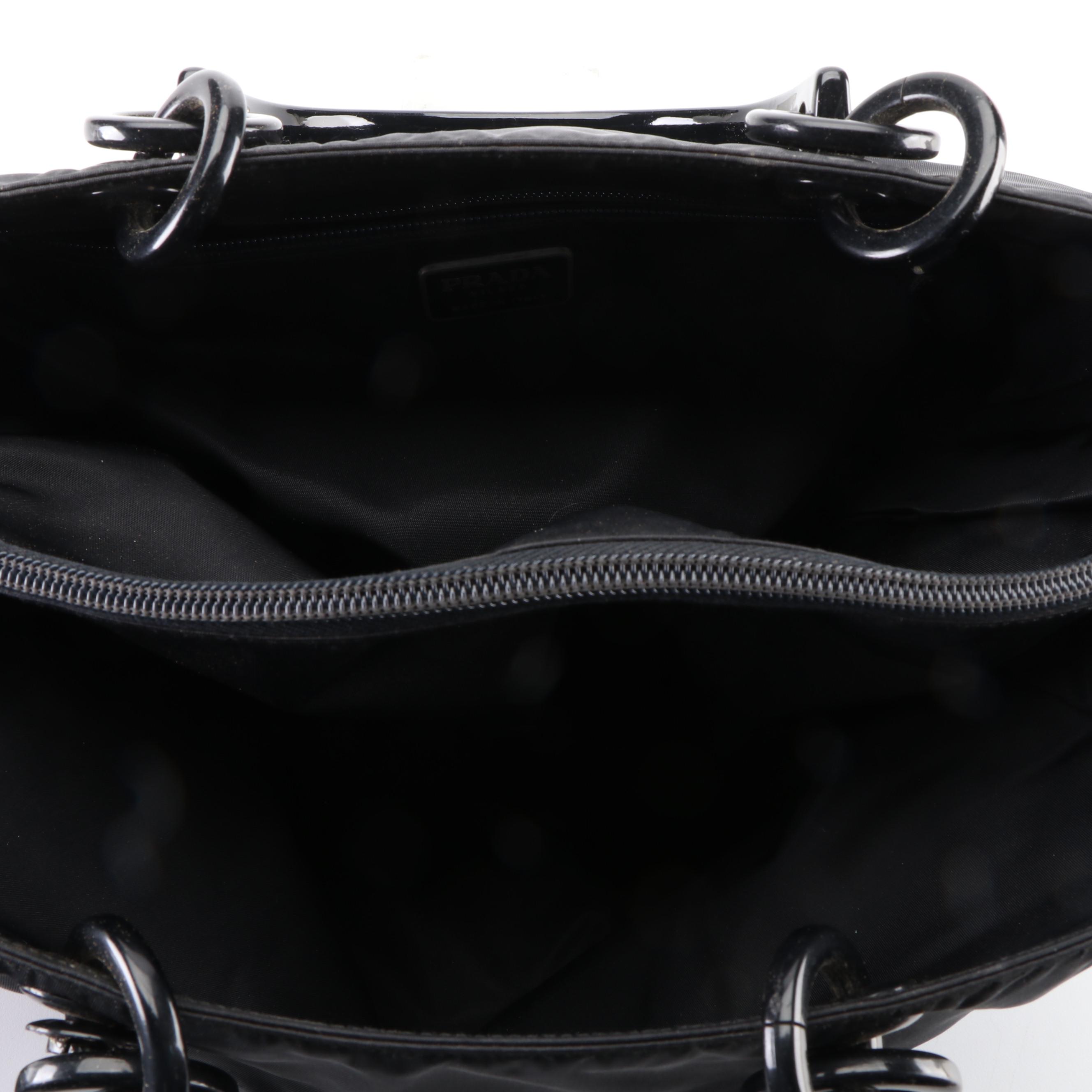 Prada Tote Bag in Black Tessuto Nylon with Resin Handles