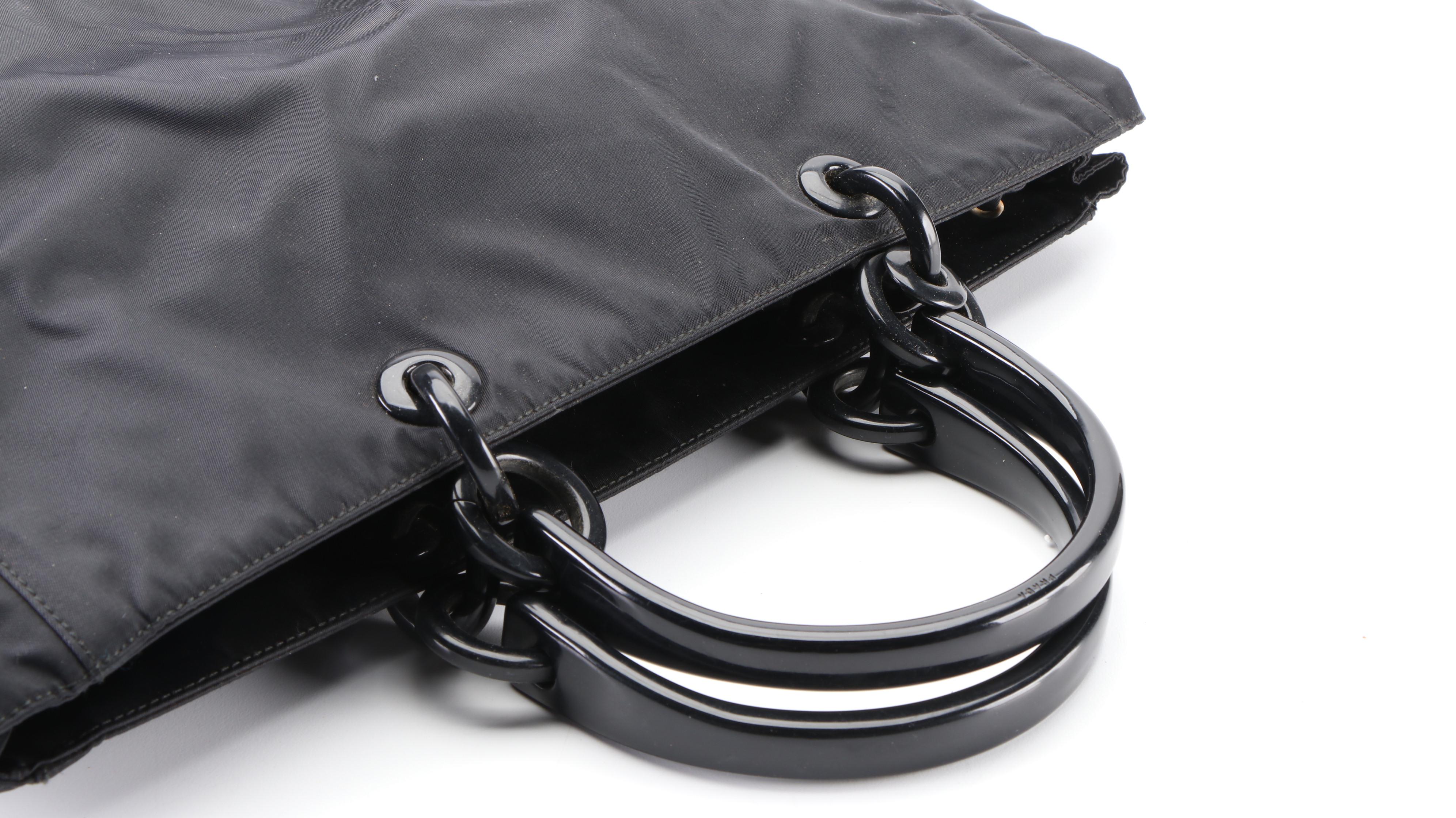 Prada Tote Bag in Black Tessuto Nylon with Resin Handles
