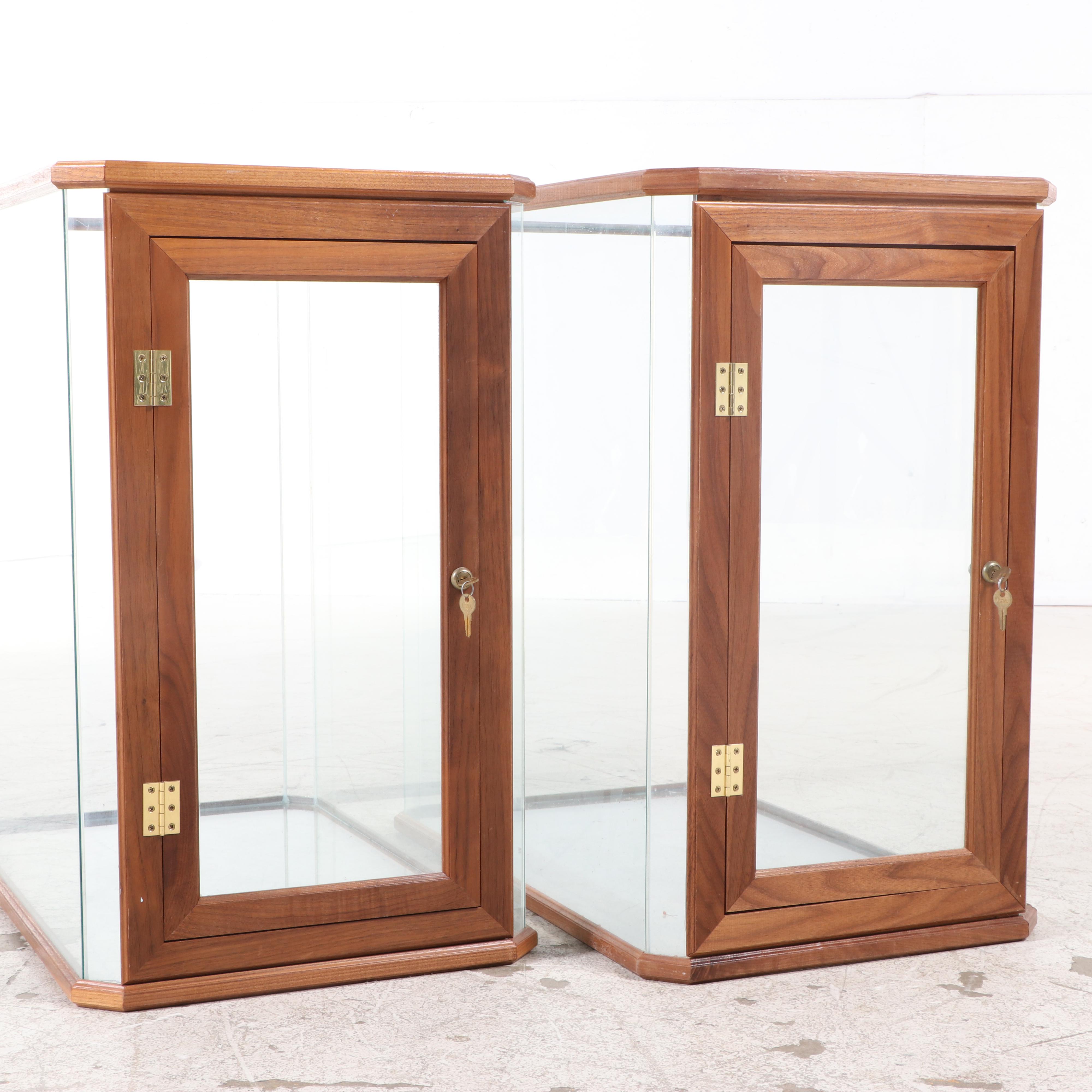 Pair of Wood Framed Glass Display Cabinets, Late 20th Century
