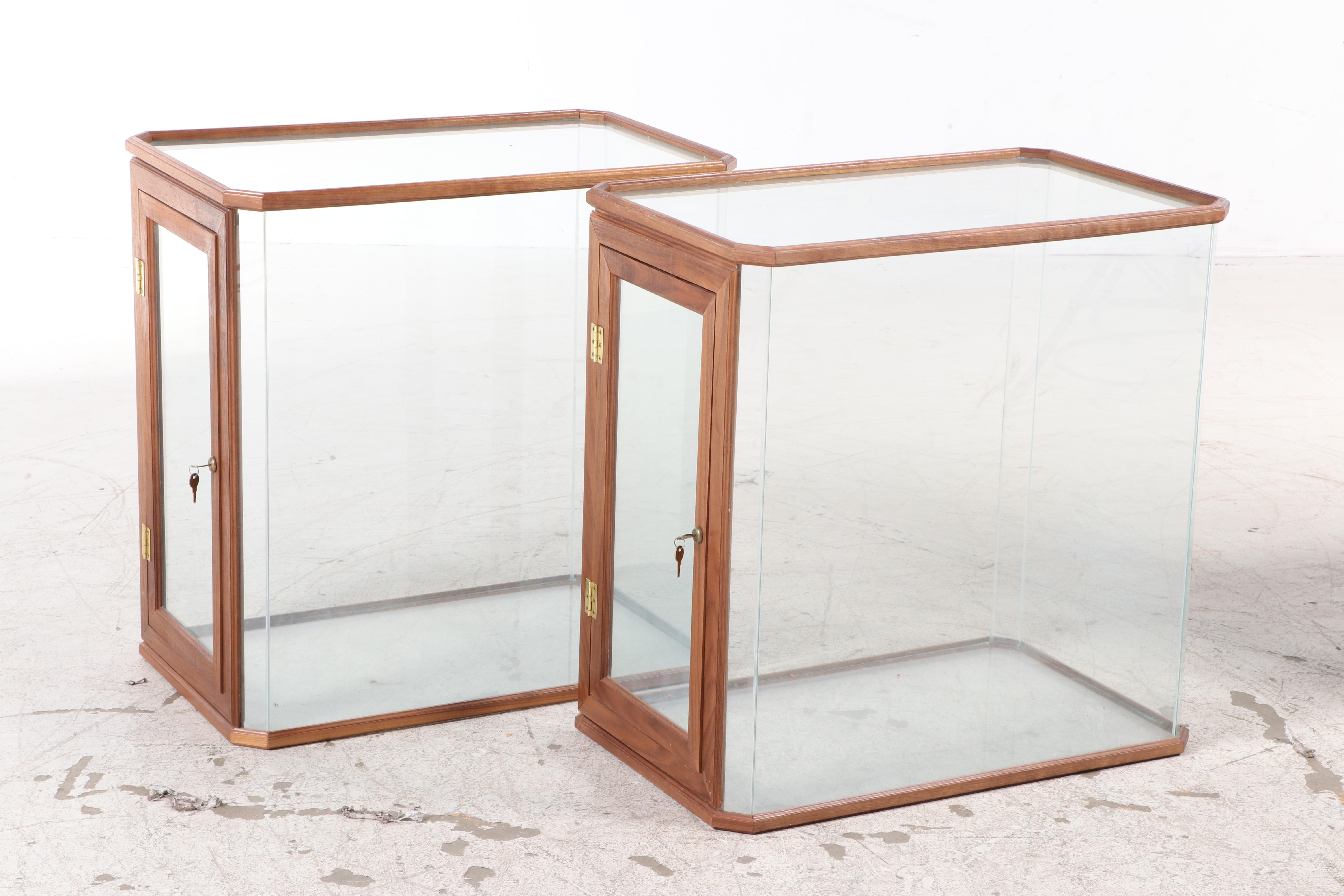 Pair of Wood Framed Glass Display Cabinets, Late 20th Century