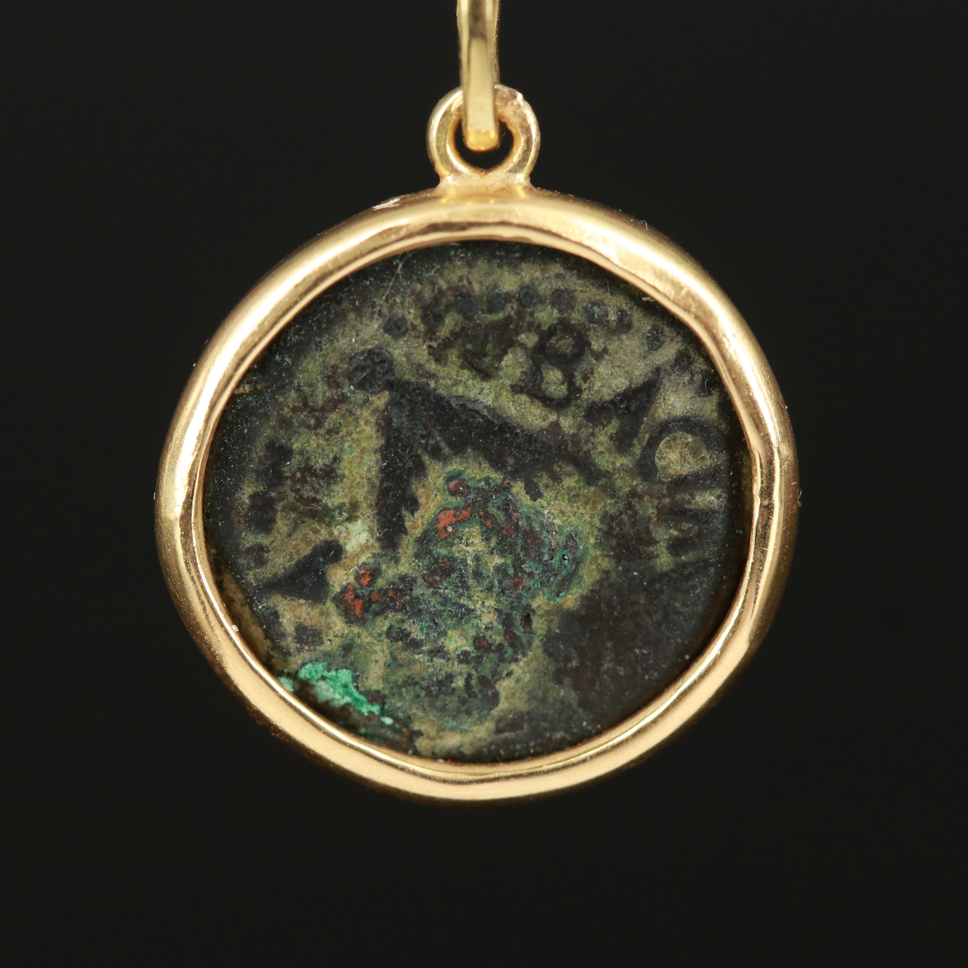 Judea Herod Agrippa Prutah in 18K Pendant on 10K Box Chain Necklace