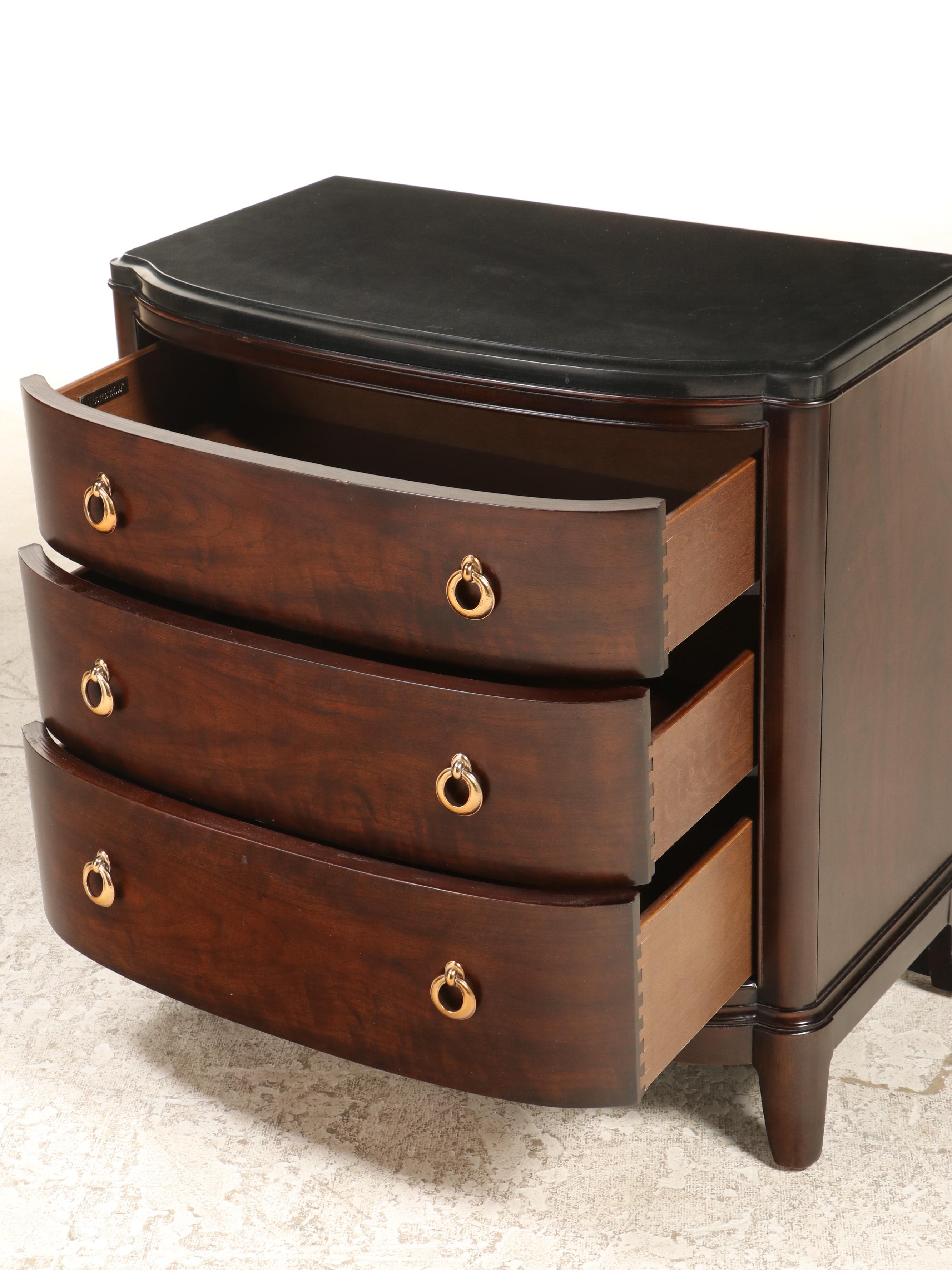 Thomasville "Studio 455" Walnut and Black Marble Three-Drawer Bowfront Chest