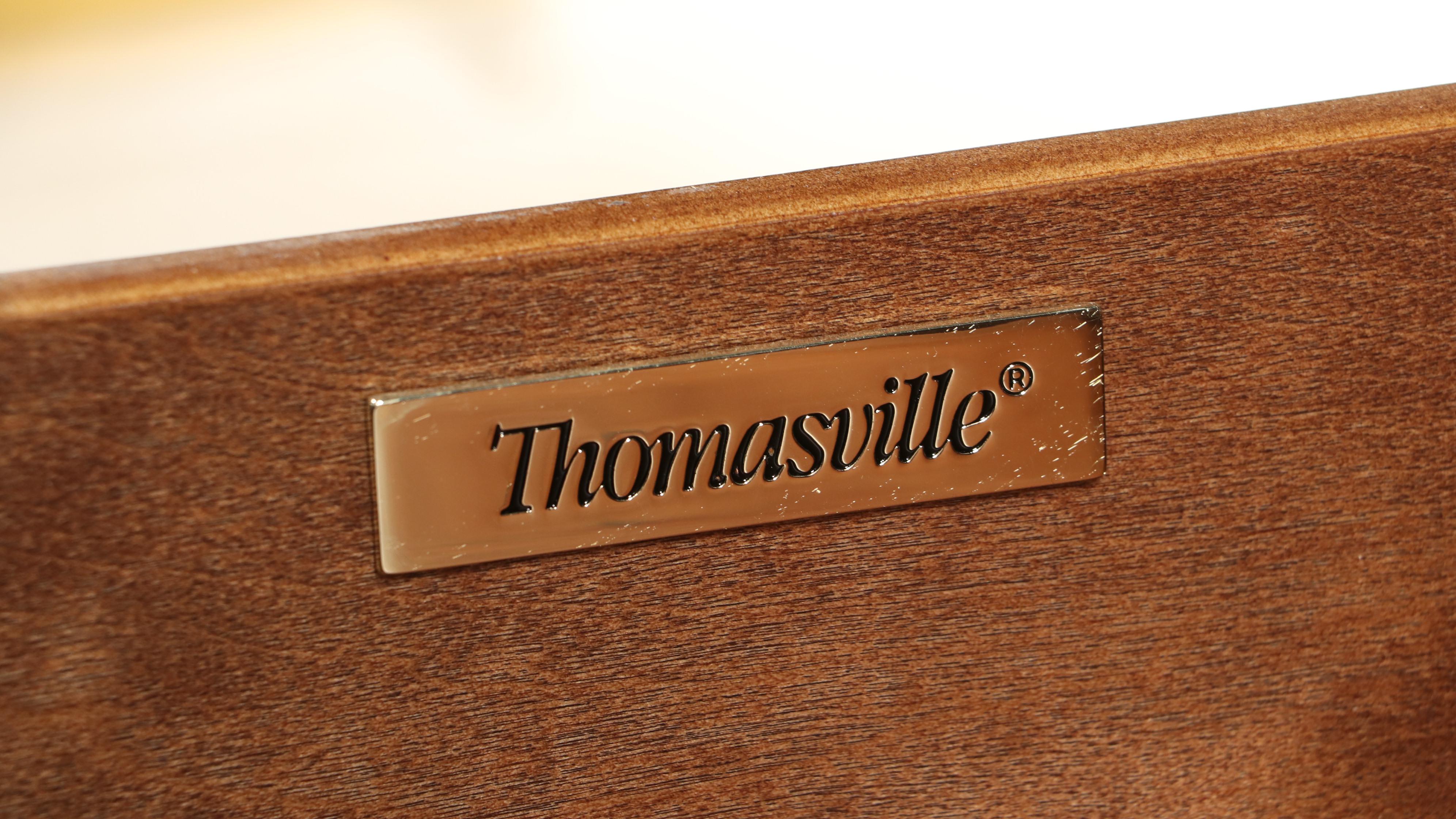 Thomasville "Studio 455" Walnut and Black Marble Three-Drawer Bowfront Chest