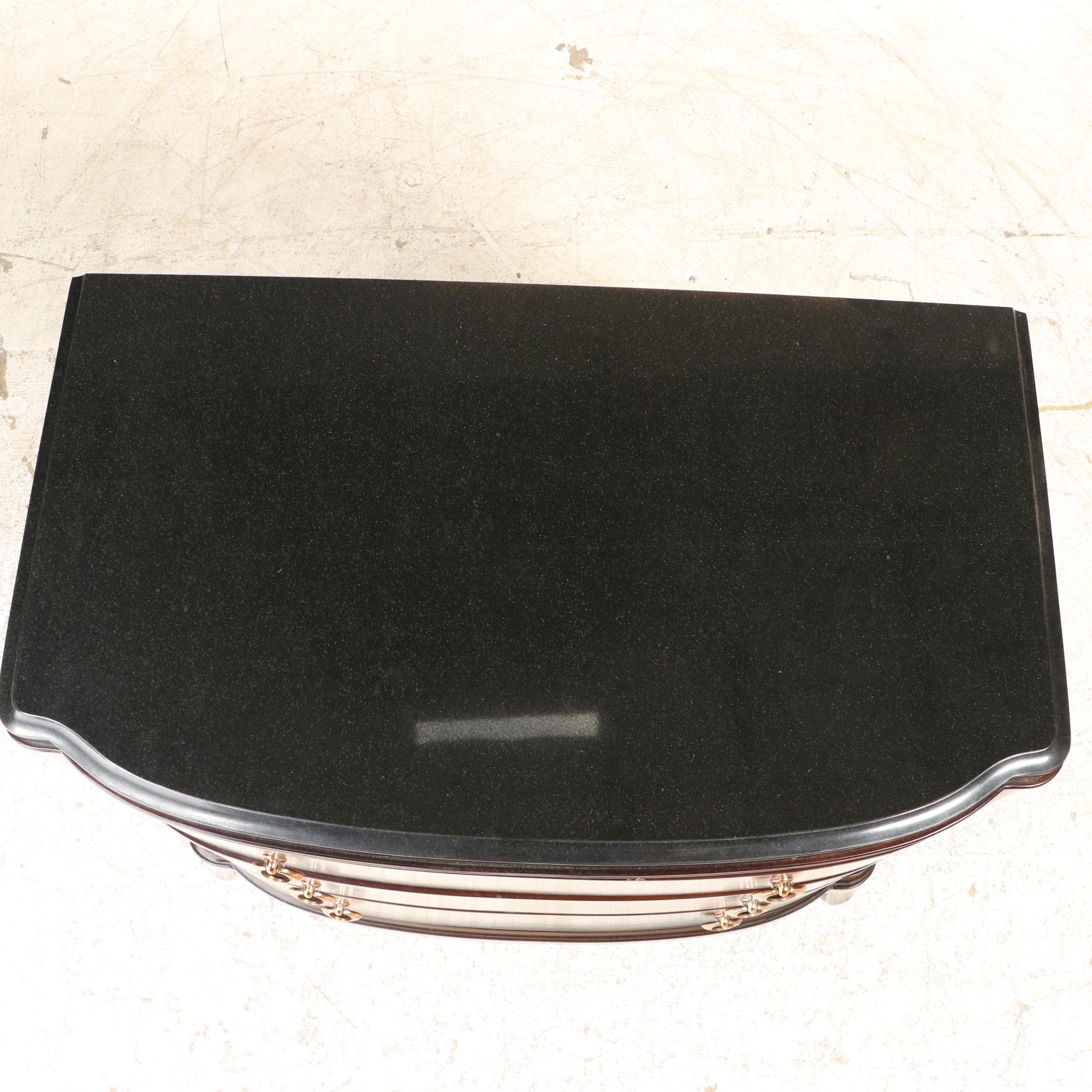 Thomasville "Studio 455" Walnut and Black Marble Three-Drawer Bowfront Chest