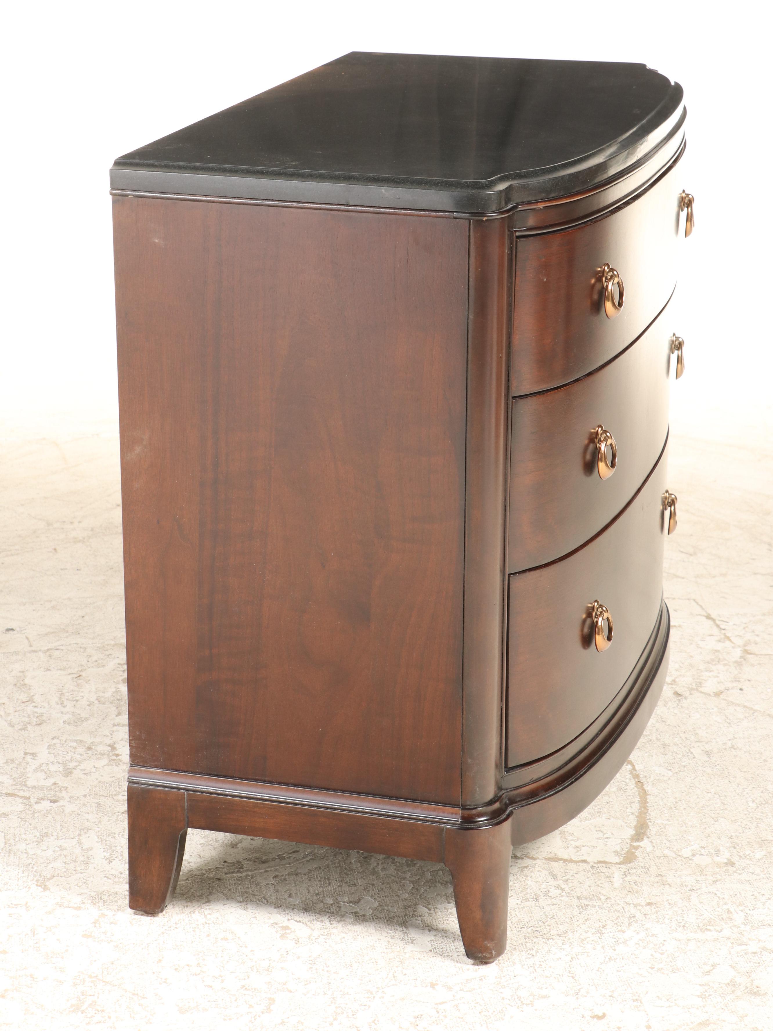 Thomasville "Studio 455" Walnut and Black Marble Three-Drawer Bowfront Chest